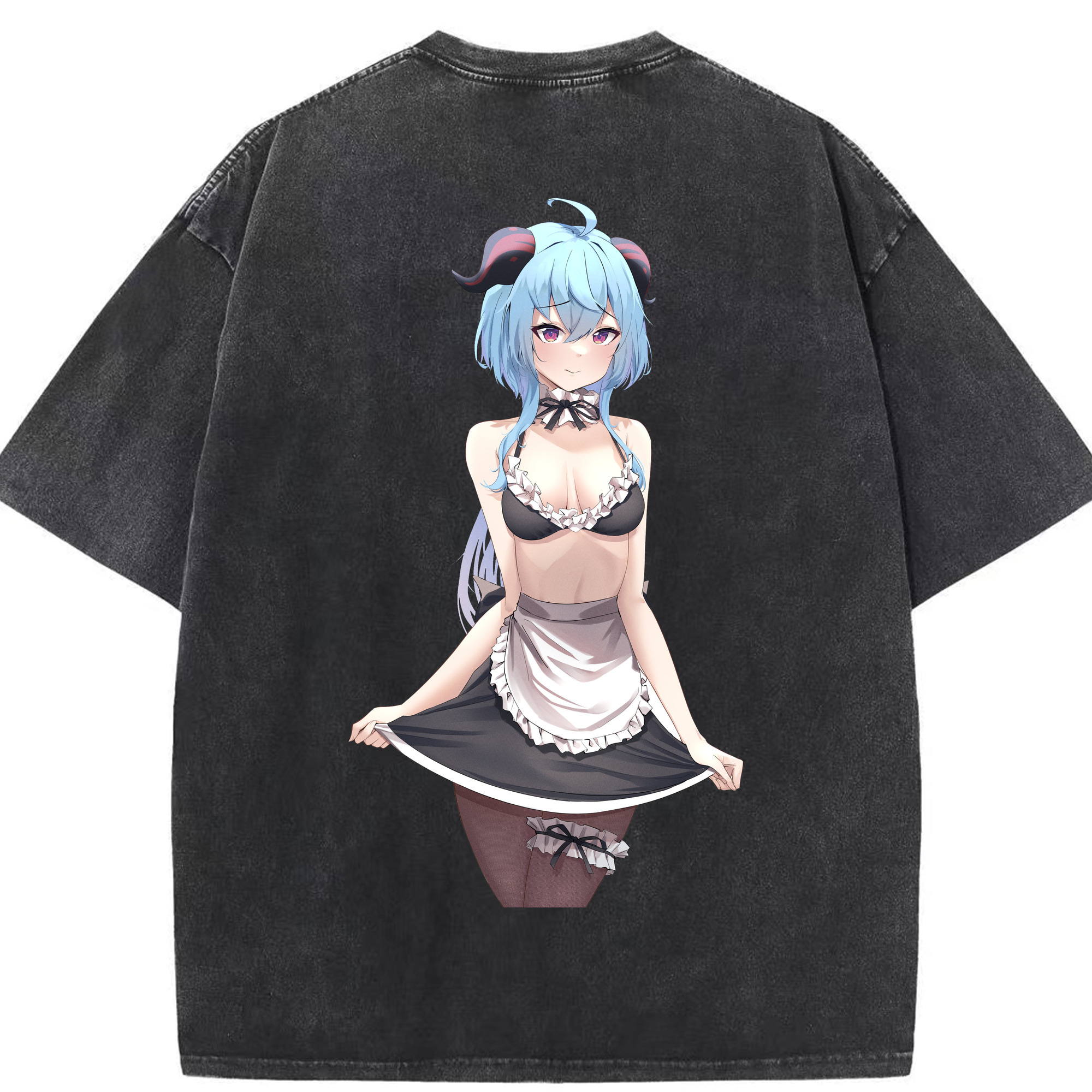 げんし神 甘雨 かんう genshin Ganyu 綿100% ヴィンテージ風 半袖Tシャツ（背面プリント）