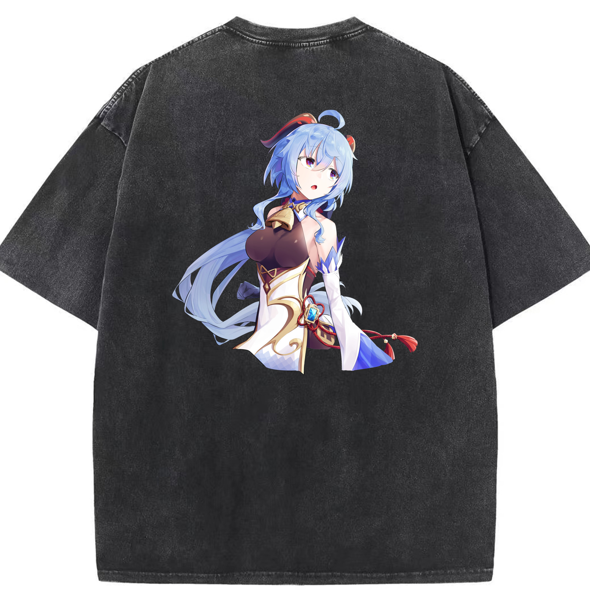 げんし神 甘雨 かんう genshin Ganyu 綿100% ヴィンテージ風 半袖Tシャツ（背面プリント）