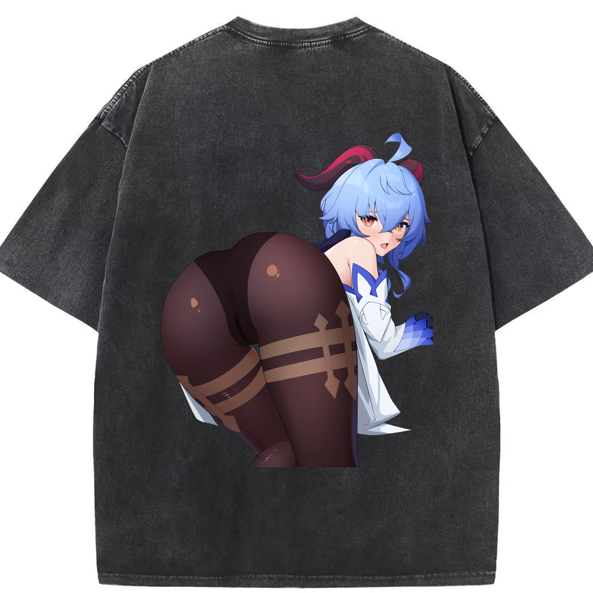 げんし神 甘雨 かんう genshin Ganyu 綿100% ヴィンテージ風 半袖Tシャツ（背面プリント）