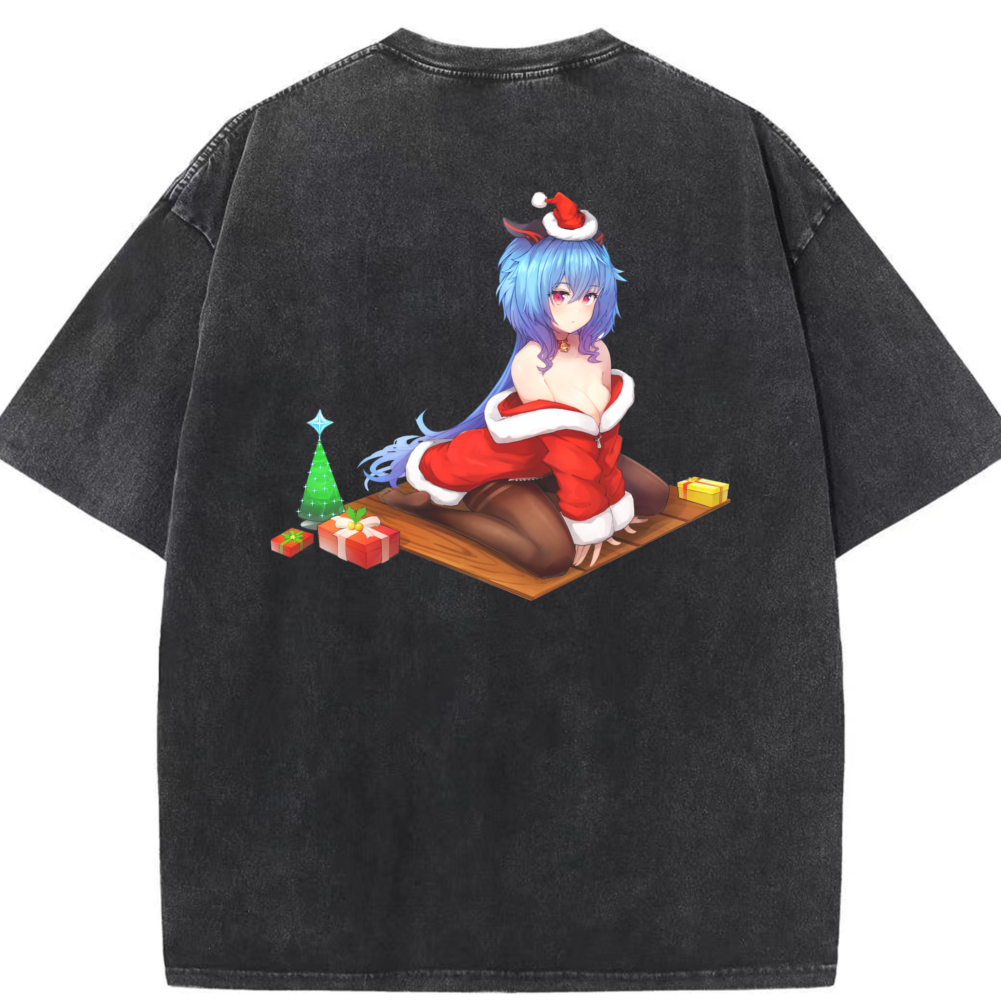 げんし神 甘雨 かんう genshin Ganyu 綿100% ヴィンテージ風 半袖Tシャツ（背面プリント）