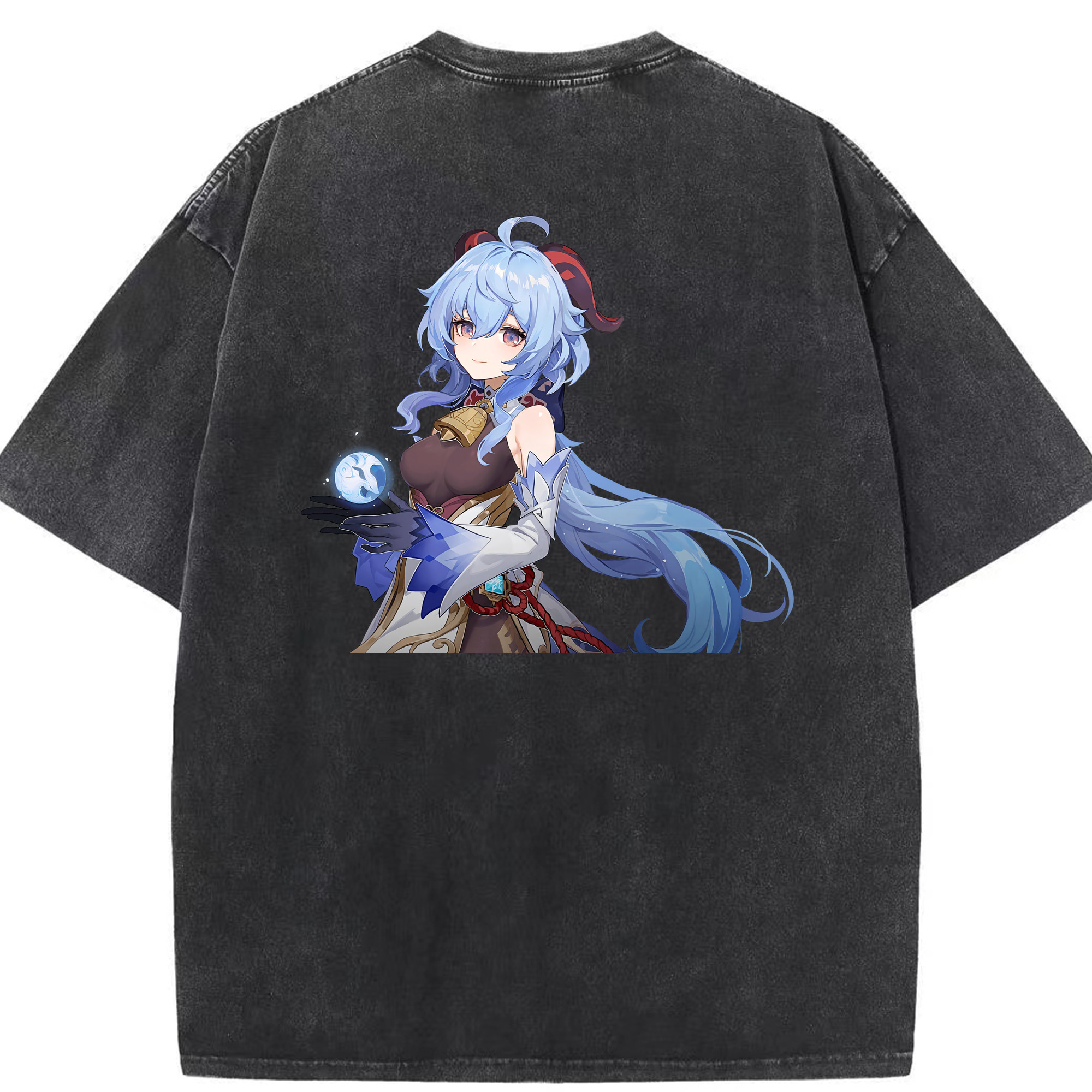 げんし神 甘雨 かんう genshin Ganyu 綿100% ヴィンテージ風 半袖Tシャツ（背面プリント）