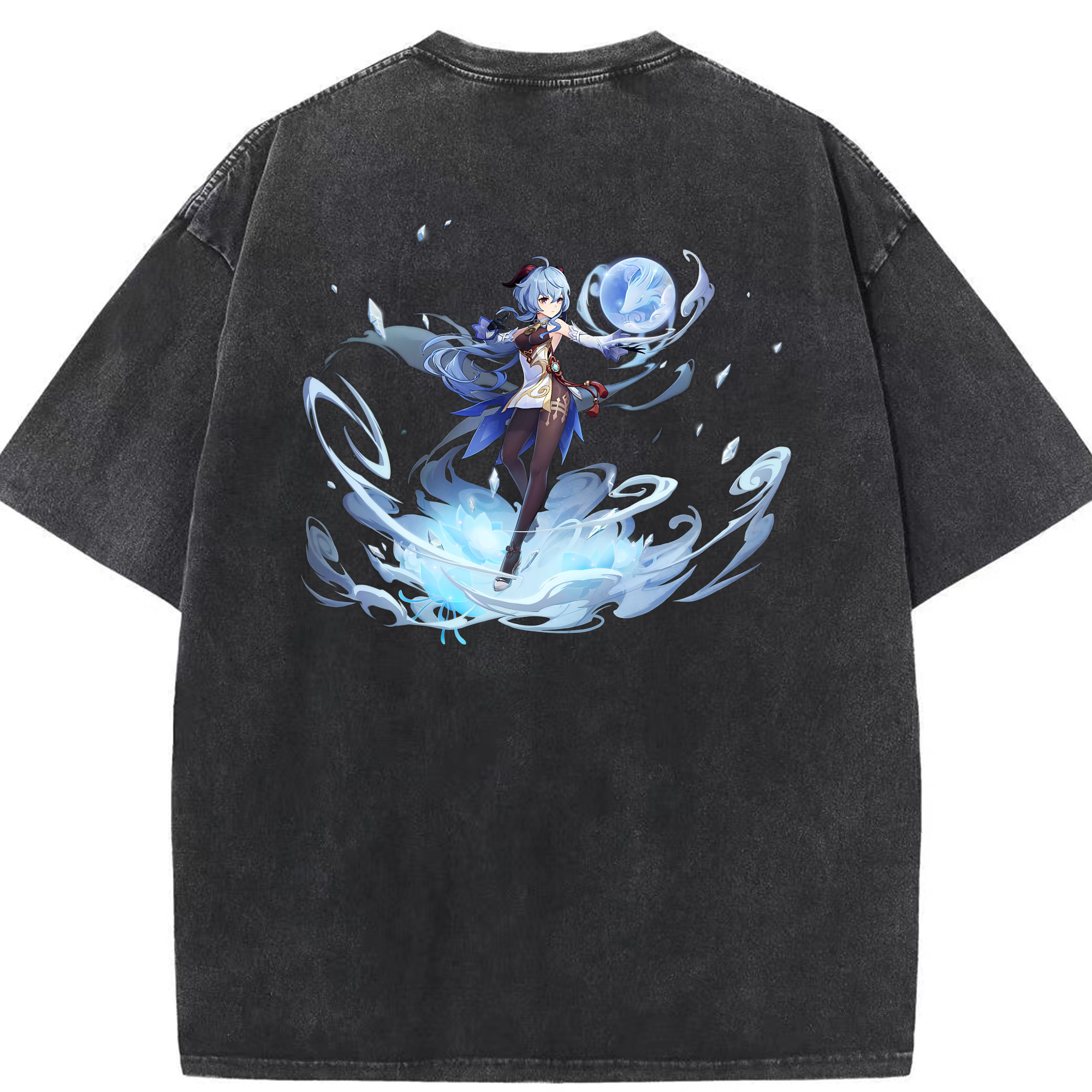 げんし神 甘雨 かんう genshin Ganyu 綿100% ヴィンテージ風 半袖Tシャツ（背面プリント）