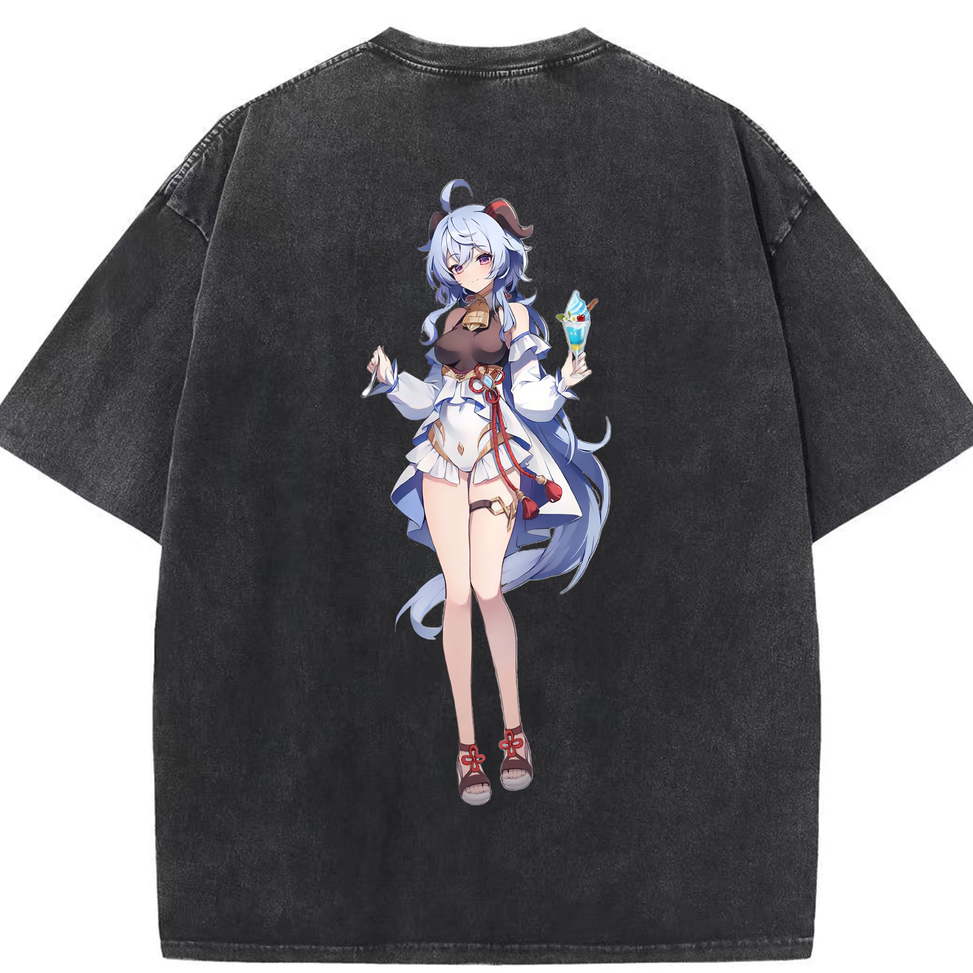げんし神 甘雨 かんう genshin Ganyu 綿100% ヴィンテージ風 半袖Tシャツ（背面プリント）