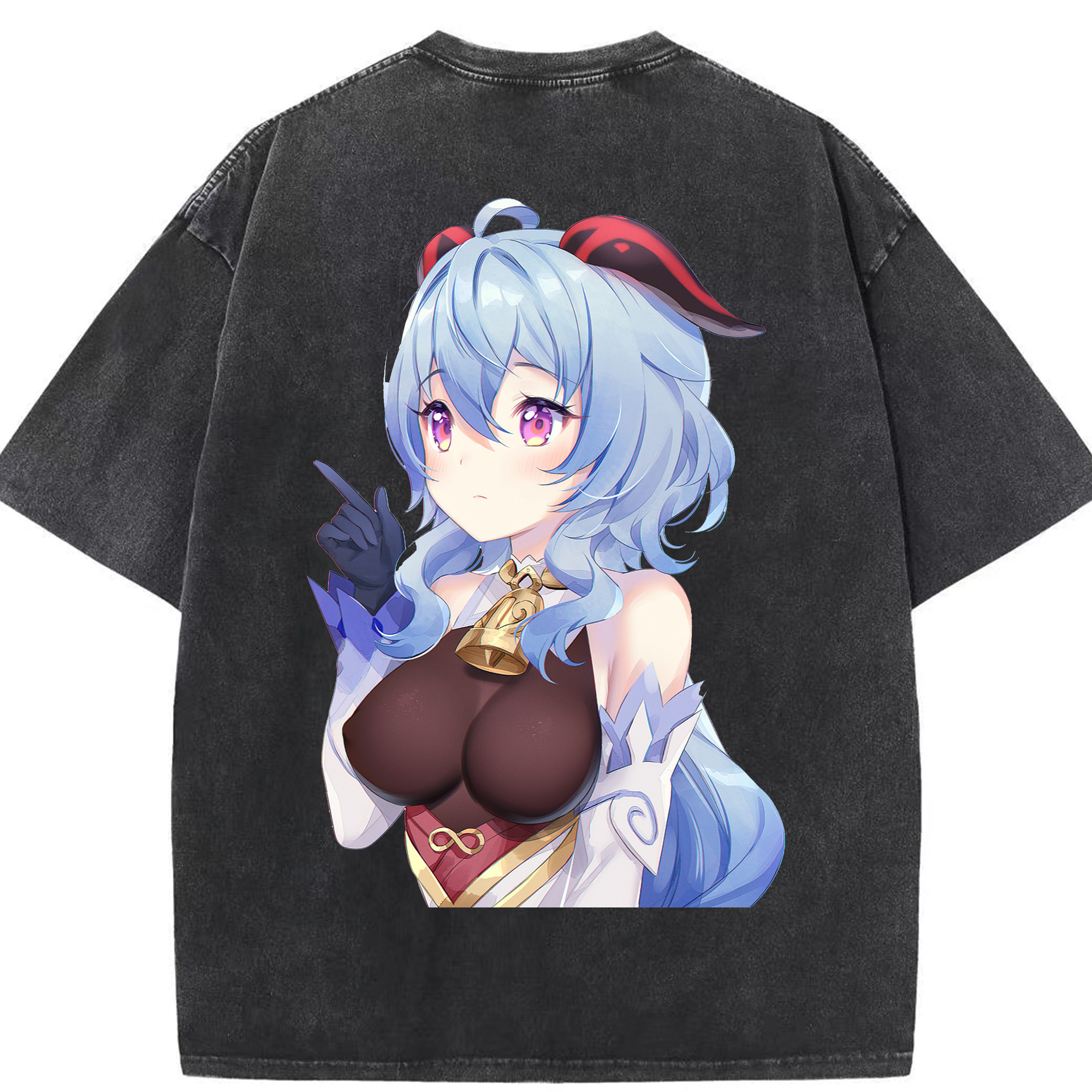 げんし神 甘雨 かんう genshin Ganyu 綿100% ヴィンテージ風 半袖Tシャツ（背面プリント）