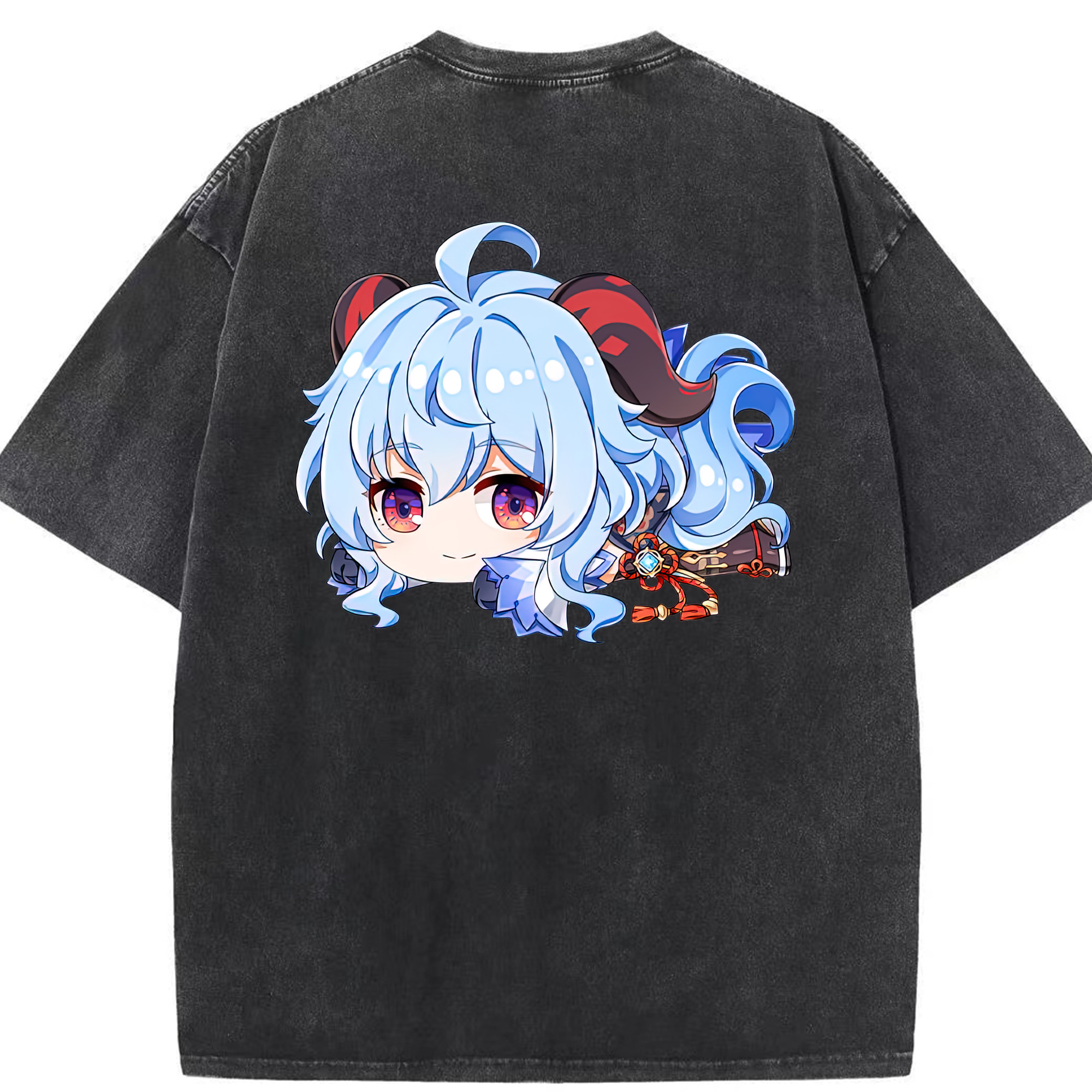 げんし神 甘雨 かんう genshin Ganyu 綿100% ヴィンテージ風 半袖Tシャツ（背面プリント）