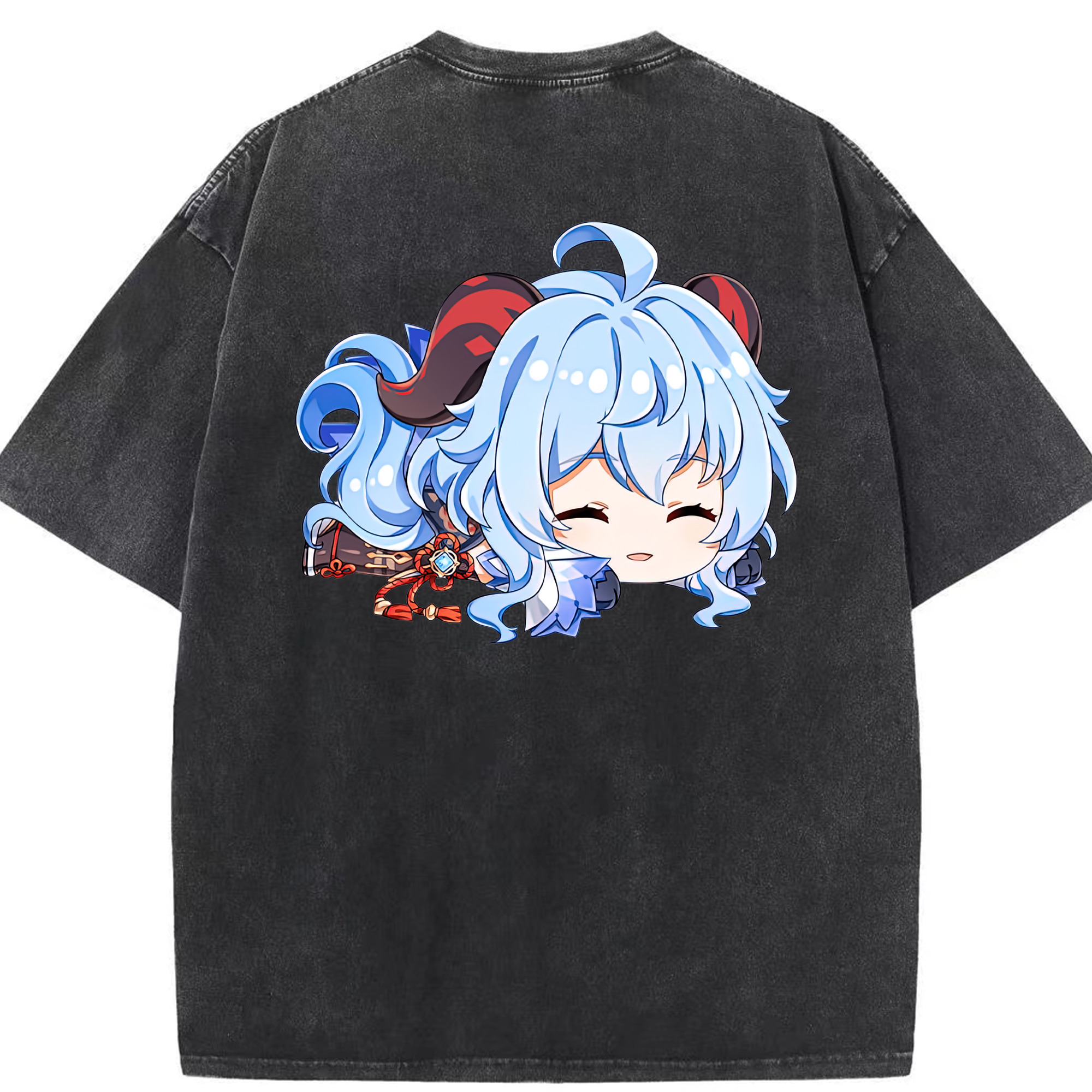 げんし神 甘雨 かんう genshin Ganyu 綿100% ヴィンテージ風 半袖Tシャツ（背面プリント）