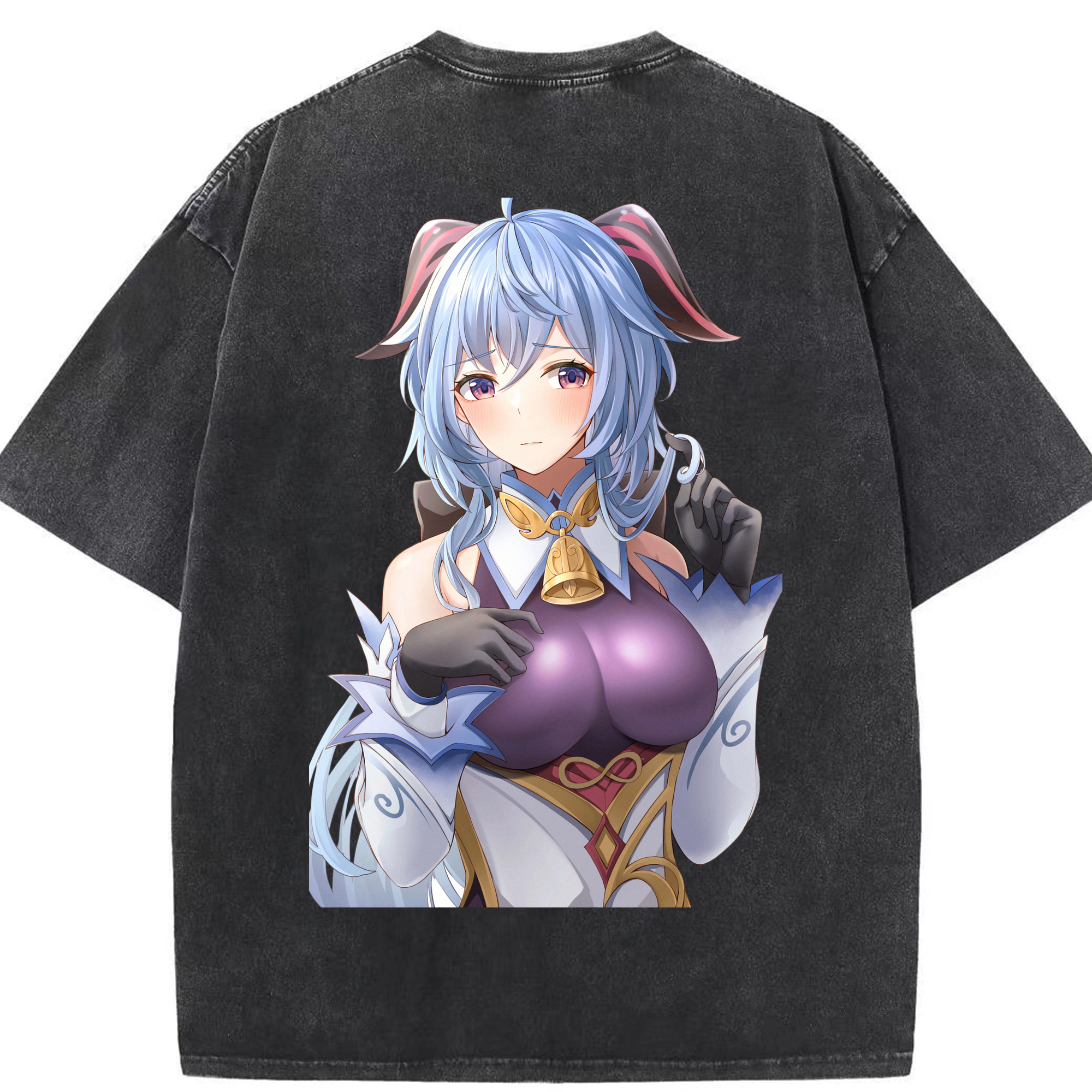 げんし神 甘雨 かんう genshin Ganyu 綿100% ヴィンテージ風 半袖Tシャツ（背面プリント）