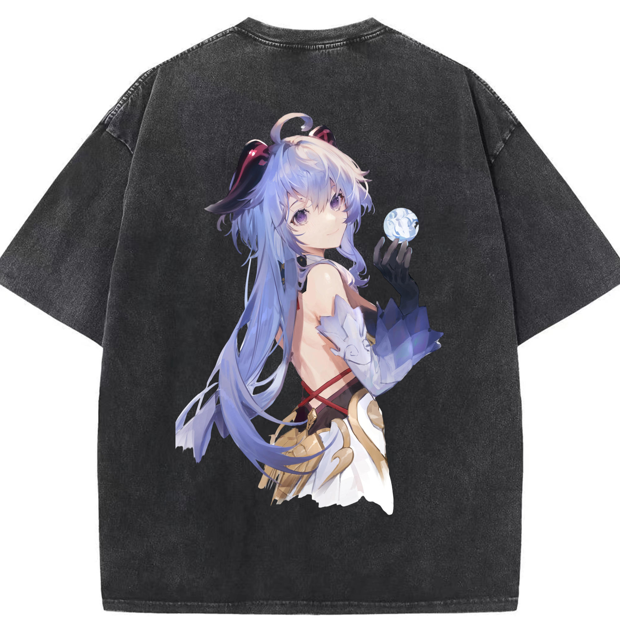 げんし神 甘雨 かんう genshin Ganyu 綿100% ヴィンテージ風 半袖Tシャツ（背面プリント）