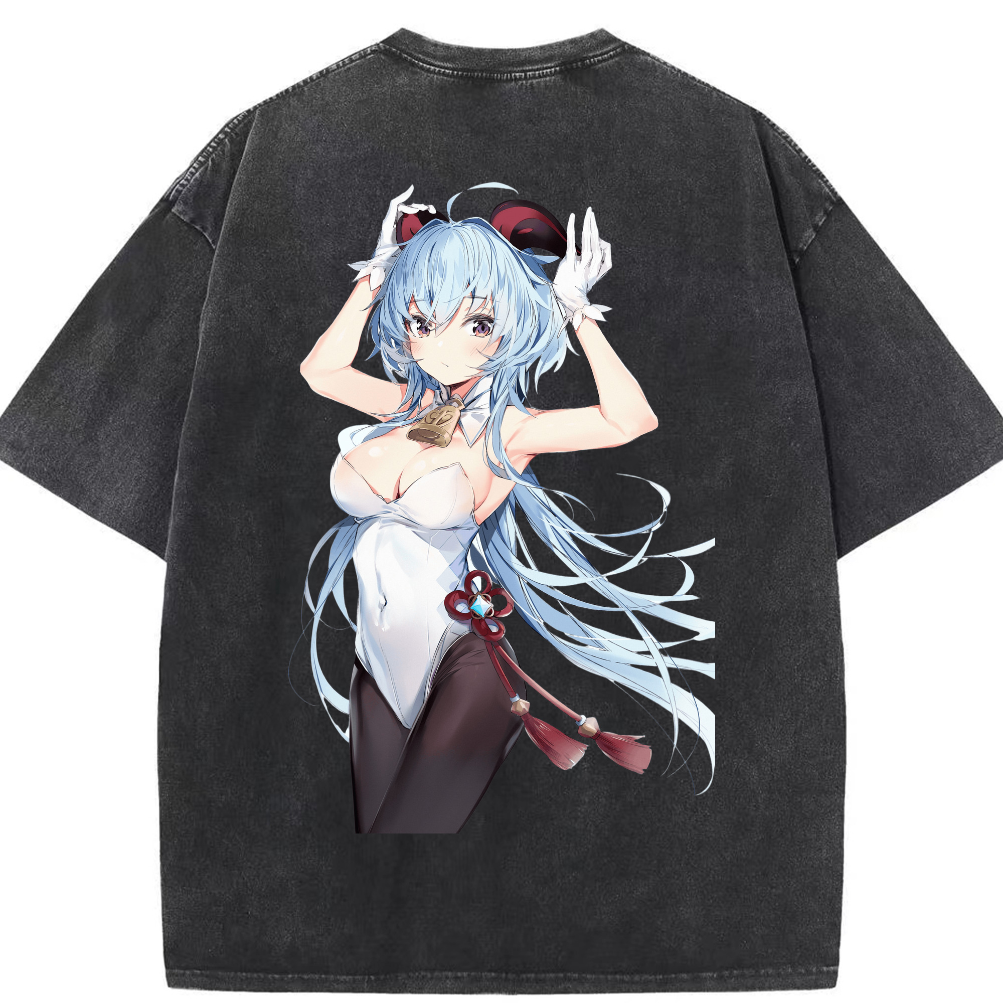 げんし神 甘雨 かんう genshin Ganyu 綿100% ヴィンテージ風 半袖Tシャツ（背面プリント）