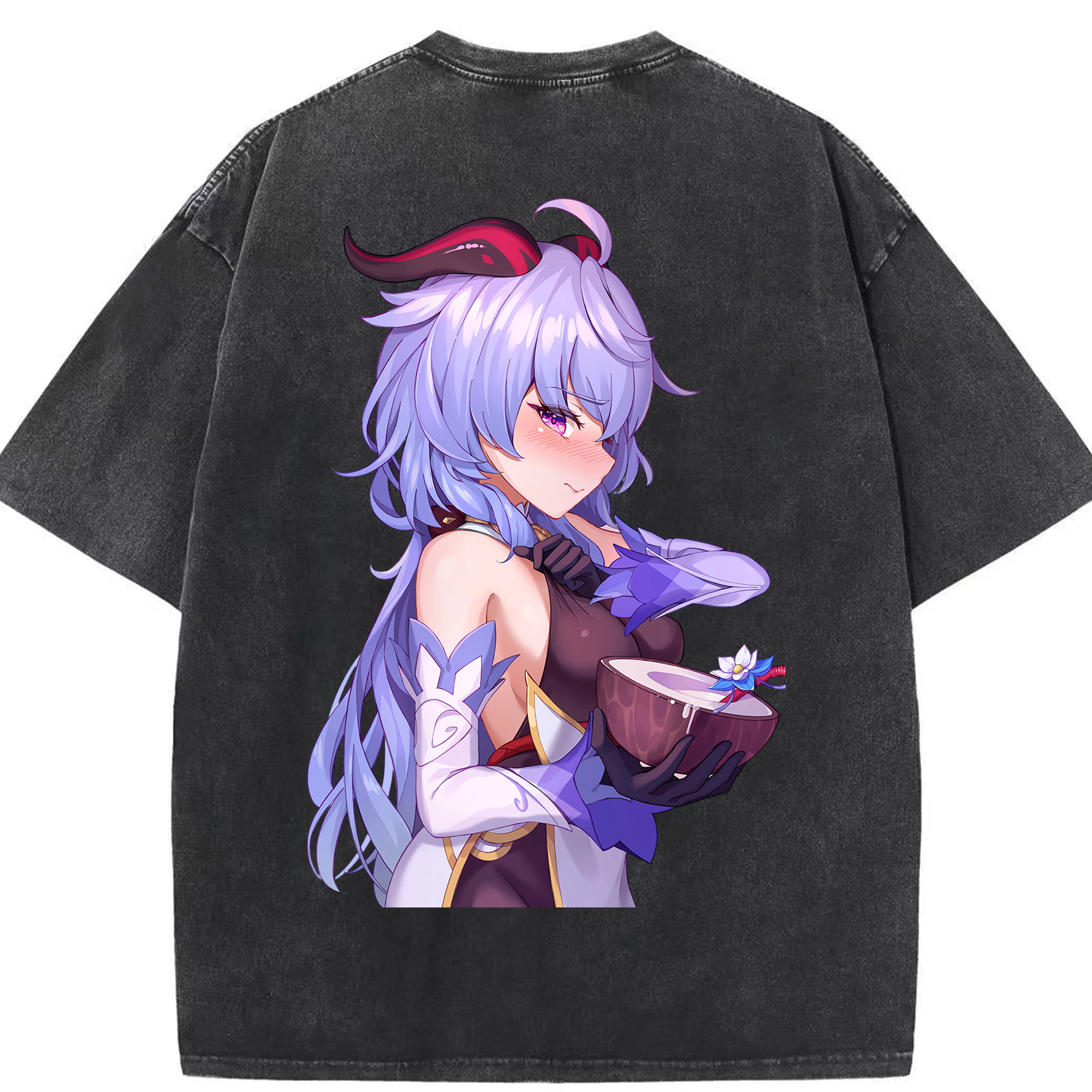 げんし神 甘雨 かんう genshin Ganyu 綿100% ヴィンテージ風 半袖Tシャツ（背面プリント）