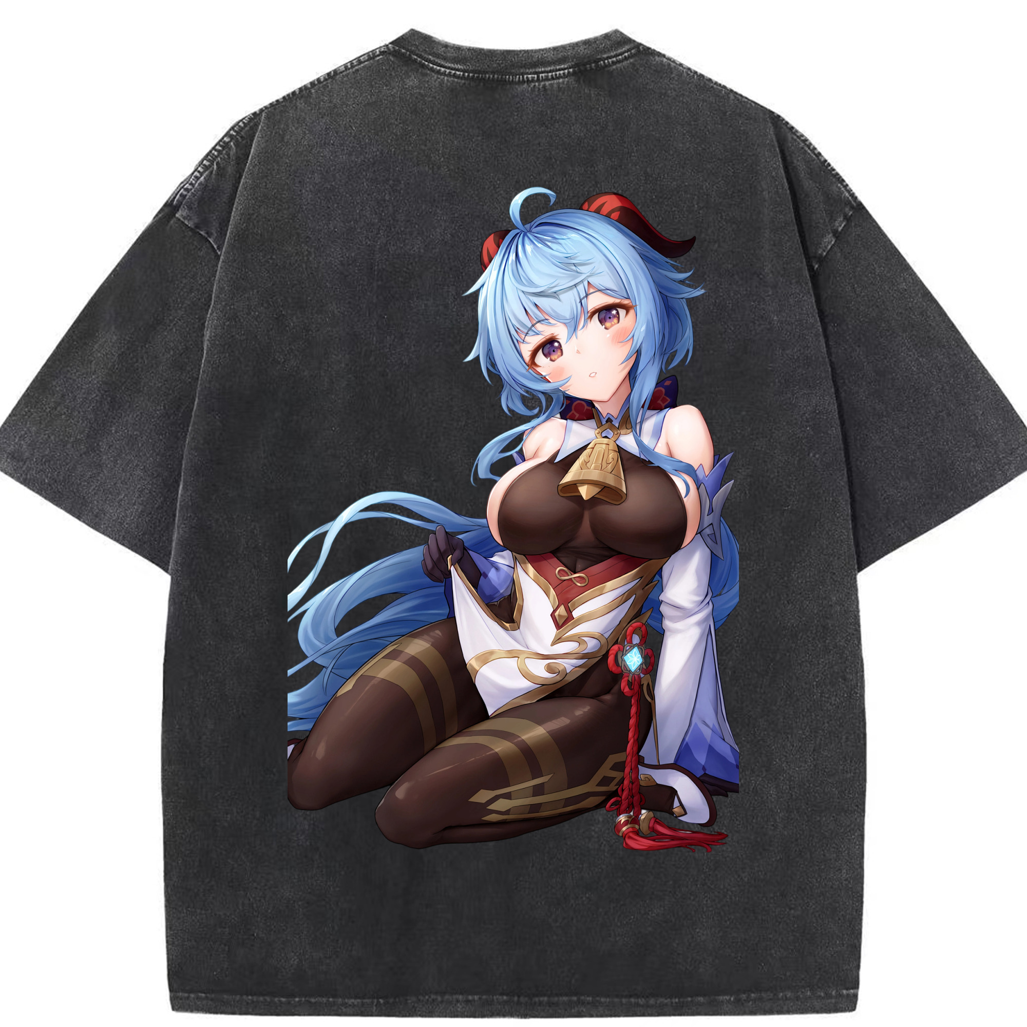 げんし神 甘雨 かんう genshin Ganyu 綿100% ヴィンテージ風 半袖Tシャツ（背面プリント）