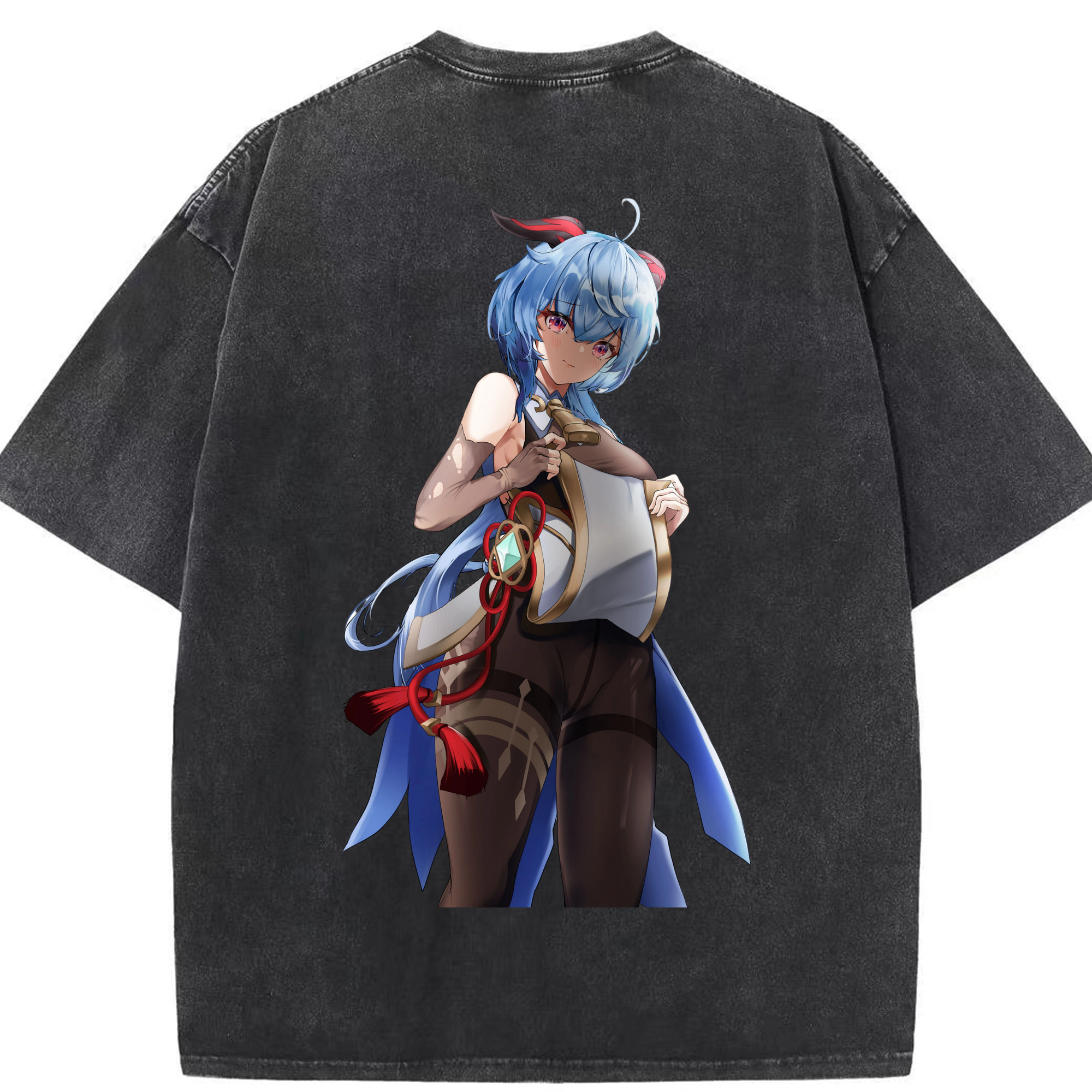 げんし神 甘雨 かんう genshin Ganyu 綿100% ヴィンテージ風 半袖Tシャツ（背面プリント）
