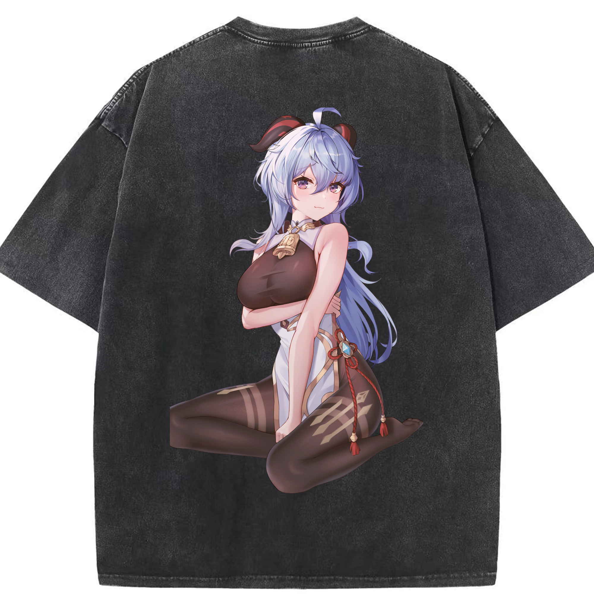 げんし神 甘雨 かんう genshin Ganyu 綿100% ヴィンテージ風 半袖Tシャツ（背面プリント）