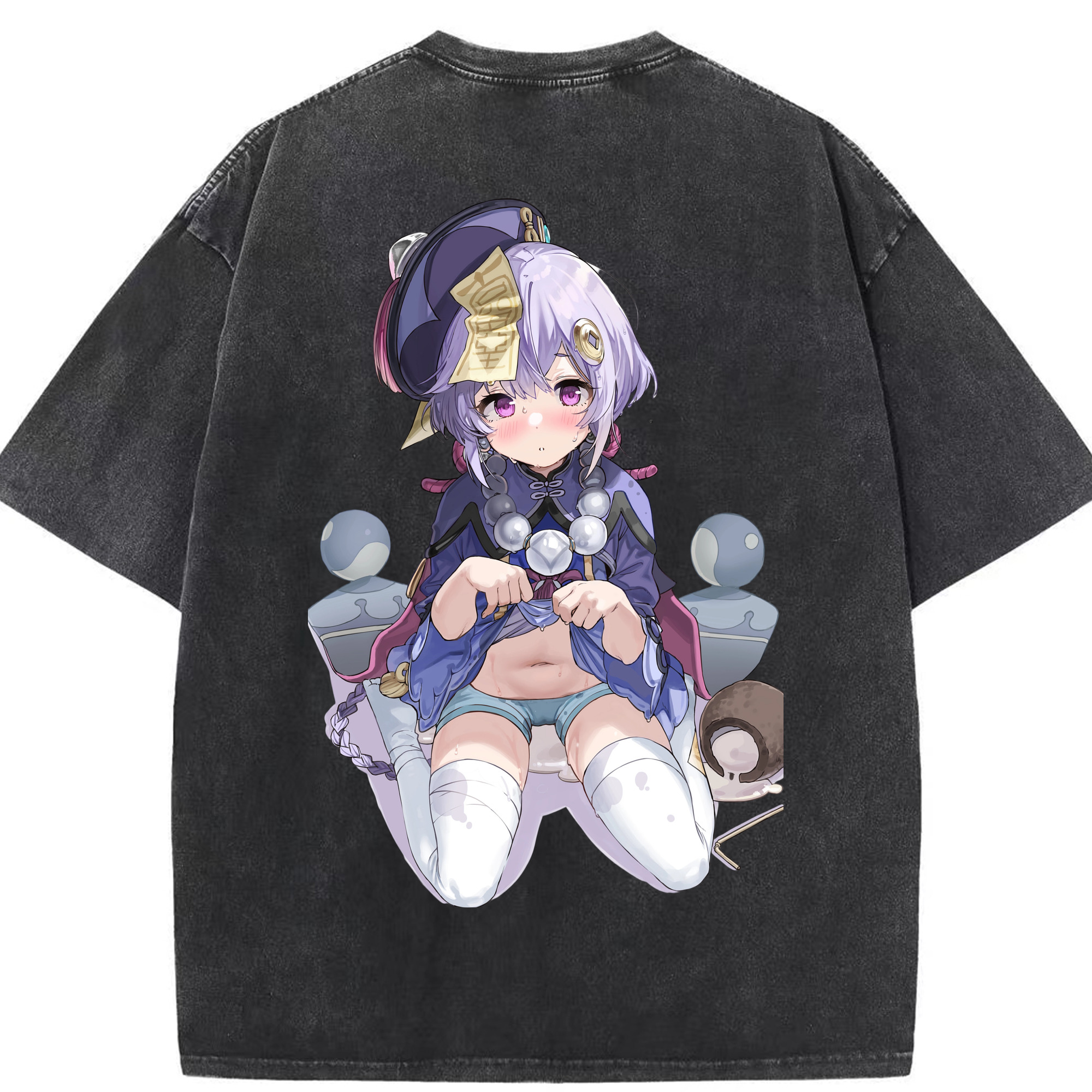 げんし神 七七 なな  genshin Nana 綿100% ヴィンテージ風 半袖Tシャツ（背面プリント）