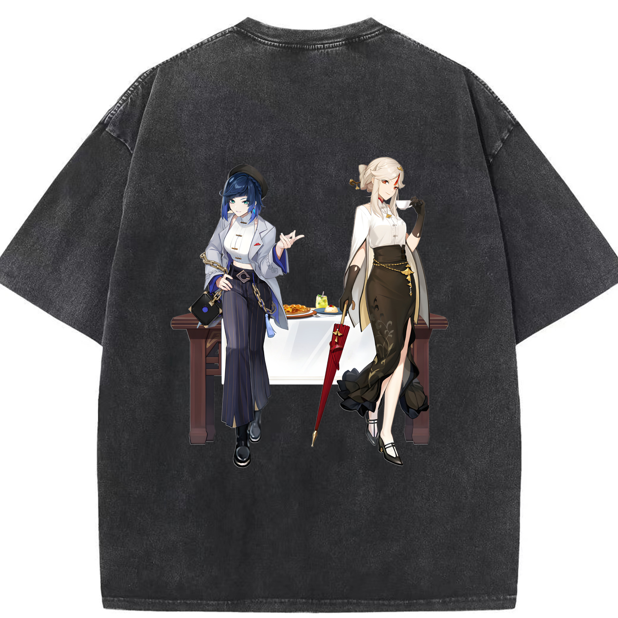 げんし神 夜兰 やらん genshin Yaran 綿100% ヴィンテージ風 半袖Tシャツ（背面プリント）