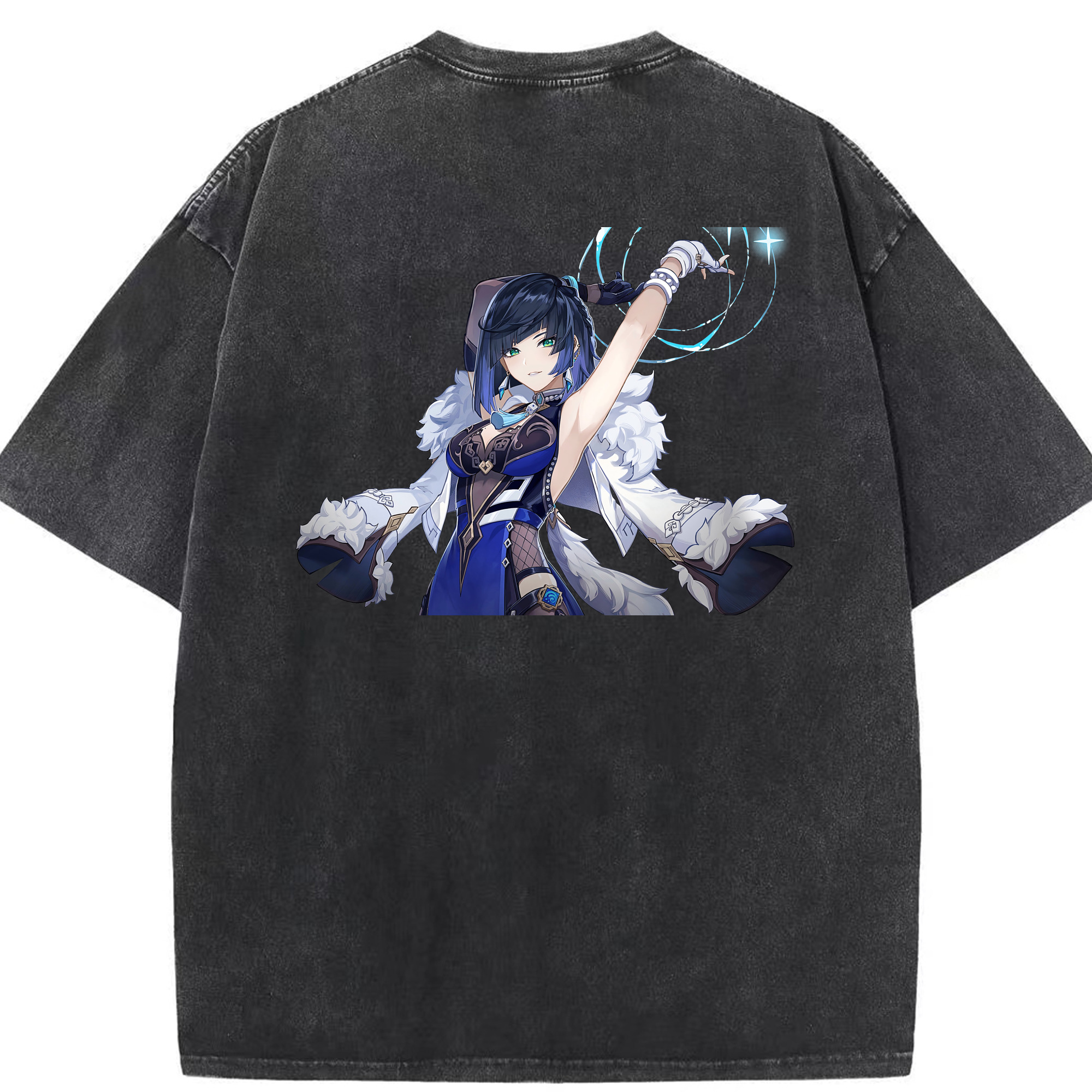 げんし神 夜兰 やらん genshin Yaran 綿100% ヴィンテージ風 半袖Tシャツ（背面プリント）