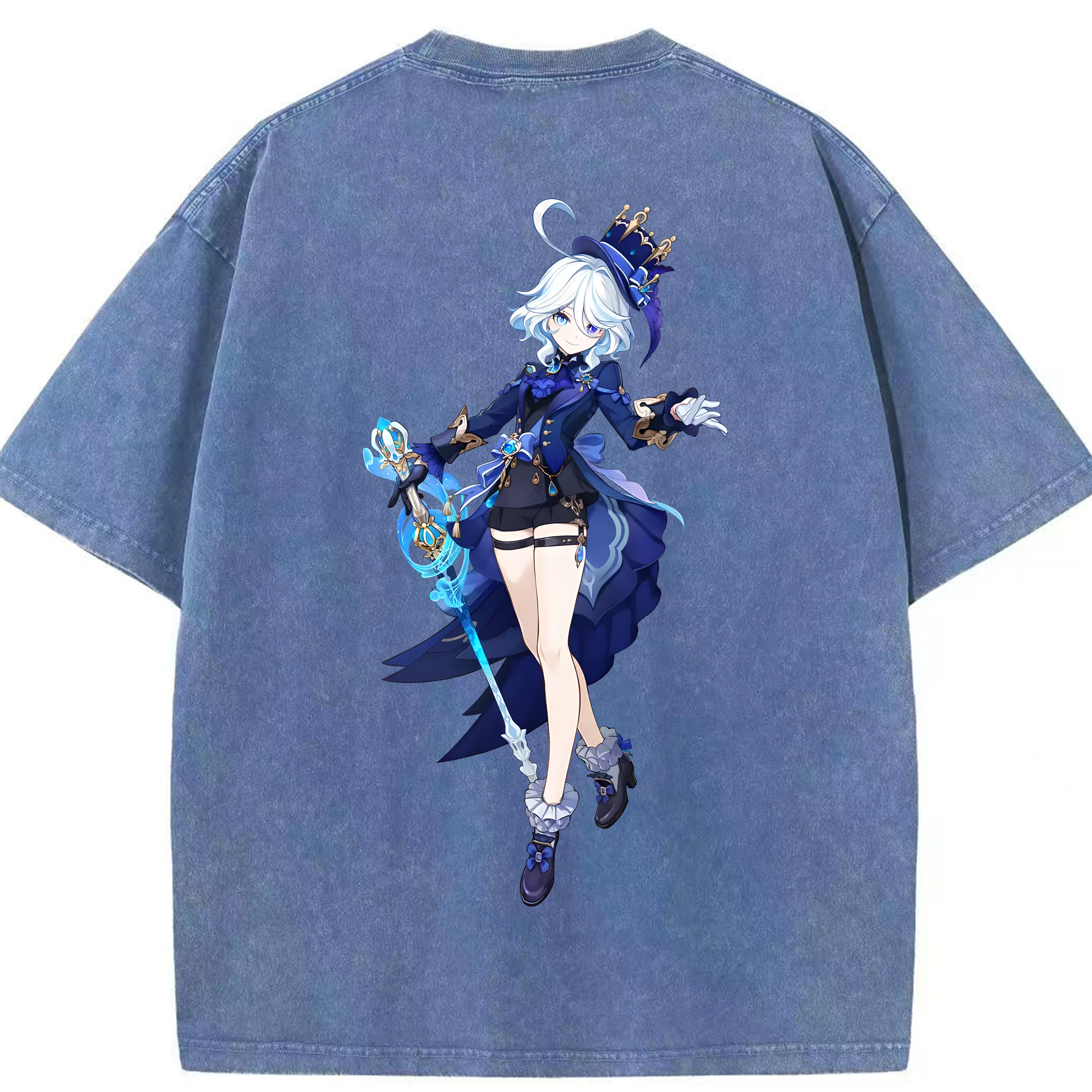 げんし神 フリーナ genshin Furina 綿100% ヴィンテージ風 半袖Tシャツ（背面プリント）