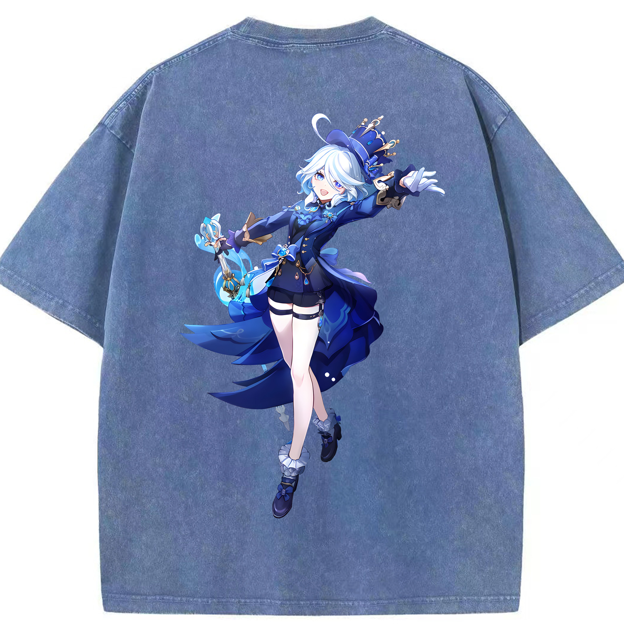 げんし神 フリーナ genshin Furina 綿100% ヴィンテージ風 半袖Tシャツ（背面プリント）