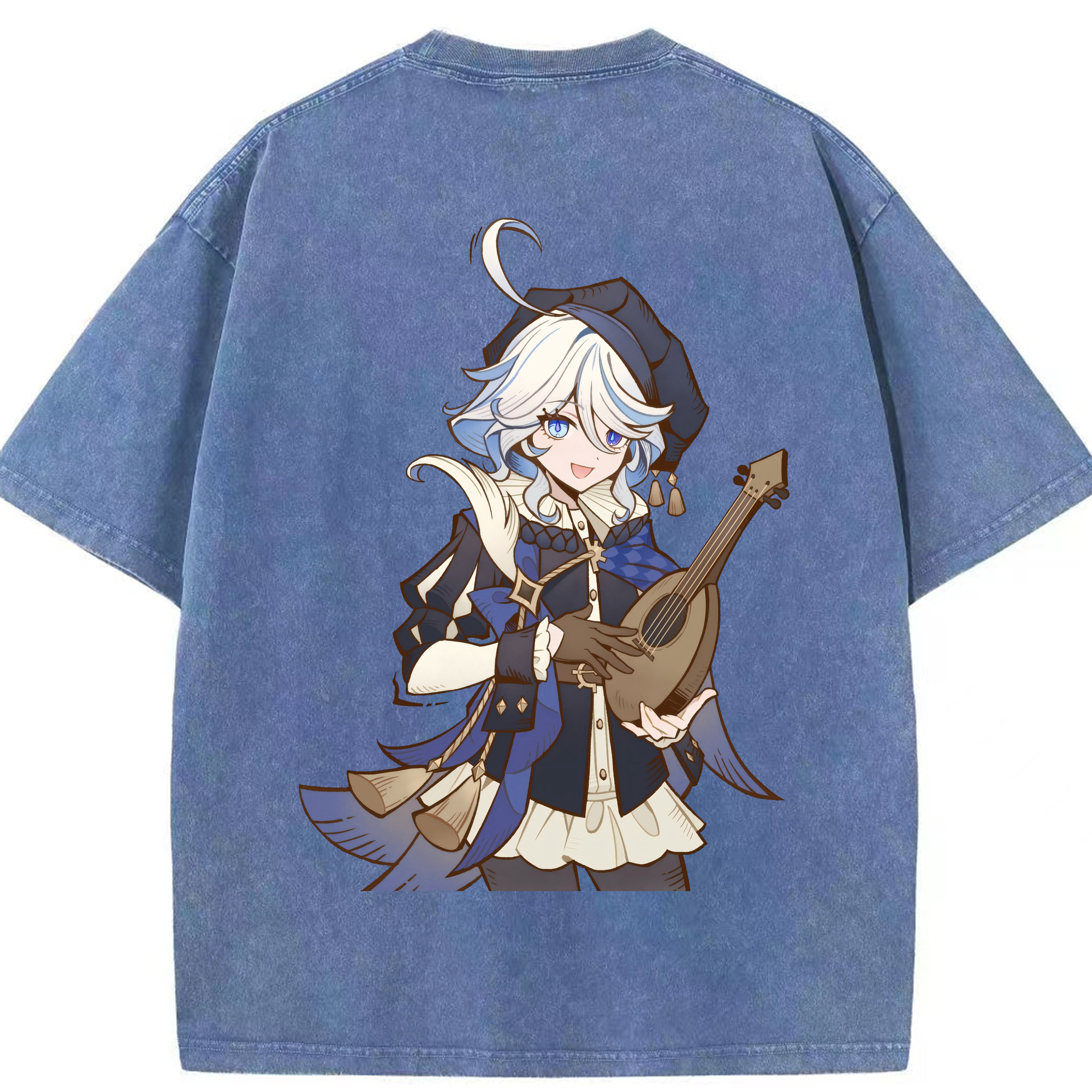 げんし神 フリーナ genshin Furina 綿100% ヴィンテージ風 半袖Tシャツ（背面プリント）