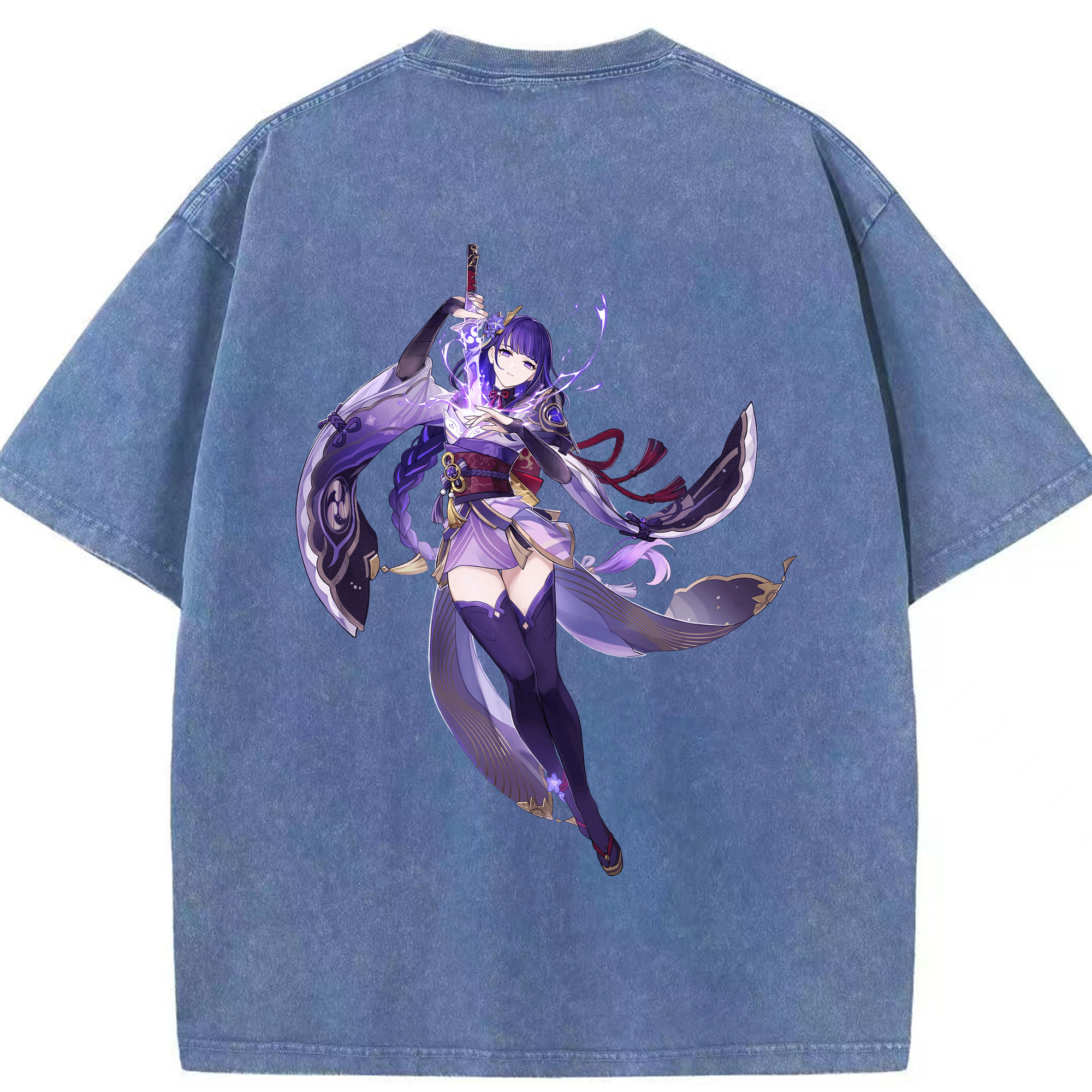 げんし神 雷電将軍 らいでんしょうぐん genshin Raiden Shogun 綿100% ヴィンテージ風 半袖Tシャツ（背面プリント）