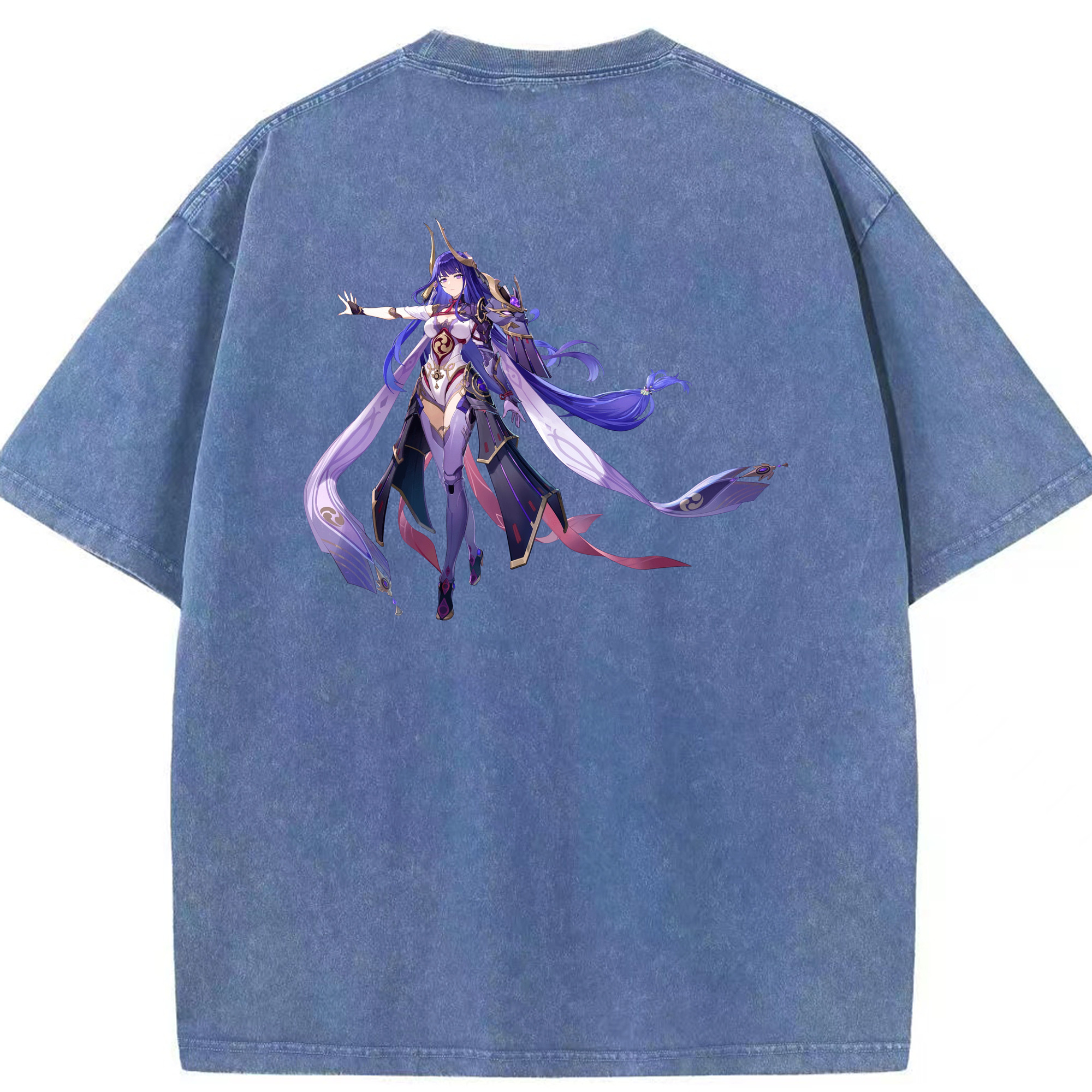 げんし神 雷電将軍 らいでんしょうぐん genshin Raiden Shogun 綿100% ヴィンテージ風 半袖Tシャツ（背面プリント）