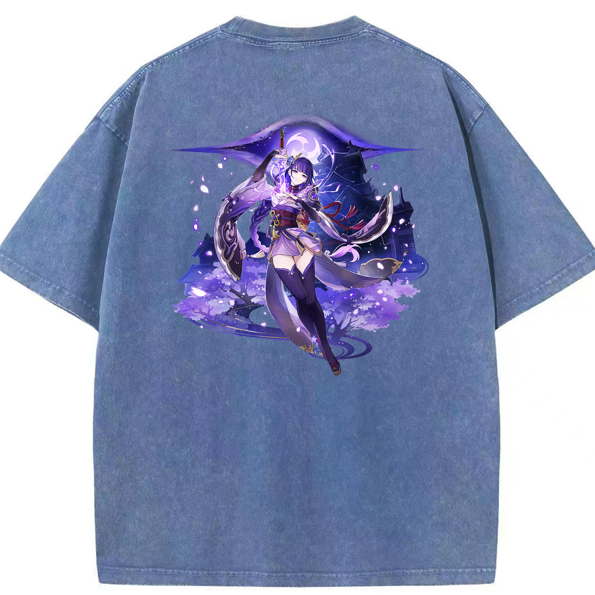 げんし神 雷電将軍 らいでんしょうぐん genshin Raiden Shogun 綿100% ヴィンテージ風 半袖Tシャツ（背面プリント）