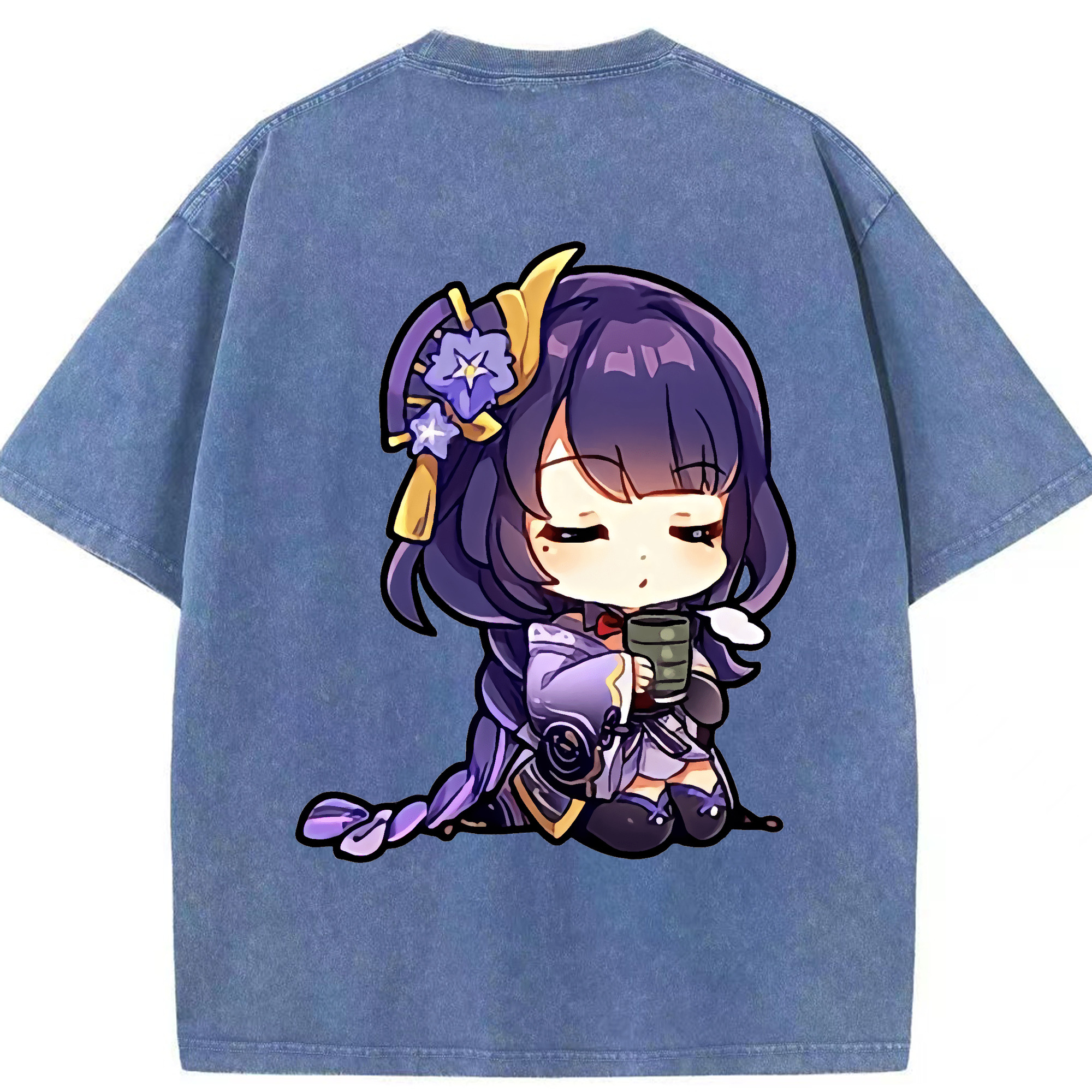 げんし神 雷電将軍 らいでんしょうぐん genshin Raiden Shogun 綿100% ヴィンテージ風 半袖Tシャツ（背面プリント）