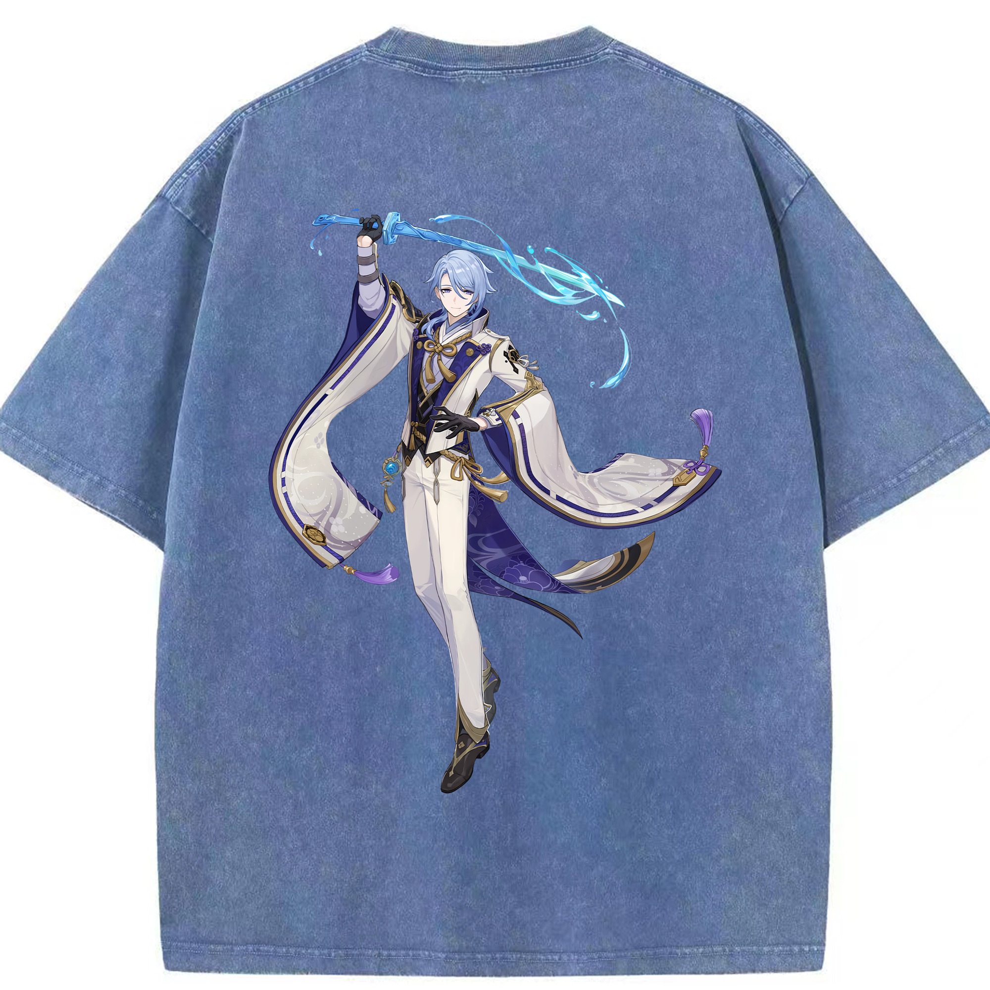 げんし神 神里綾人 かみさとあやと genshin Kamisato Ayato 綿100% ヴィンテージ風 半袖Tシャツ（背面プリント）