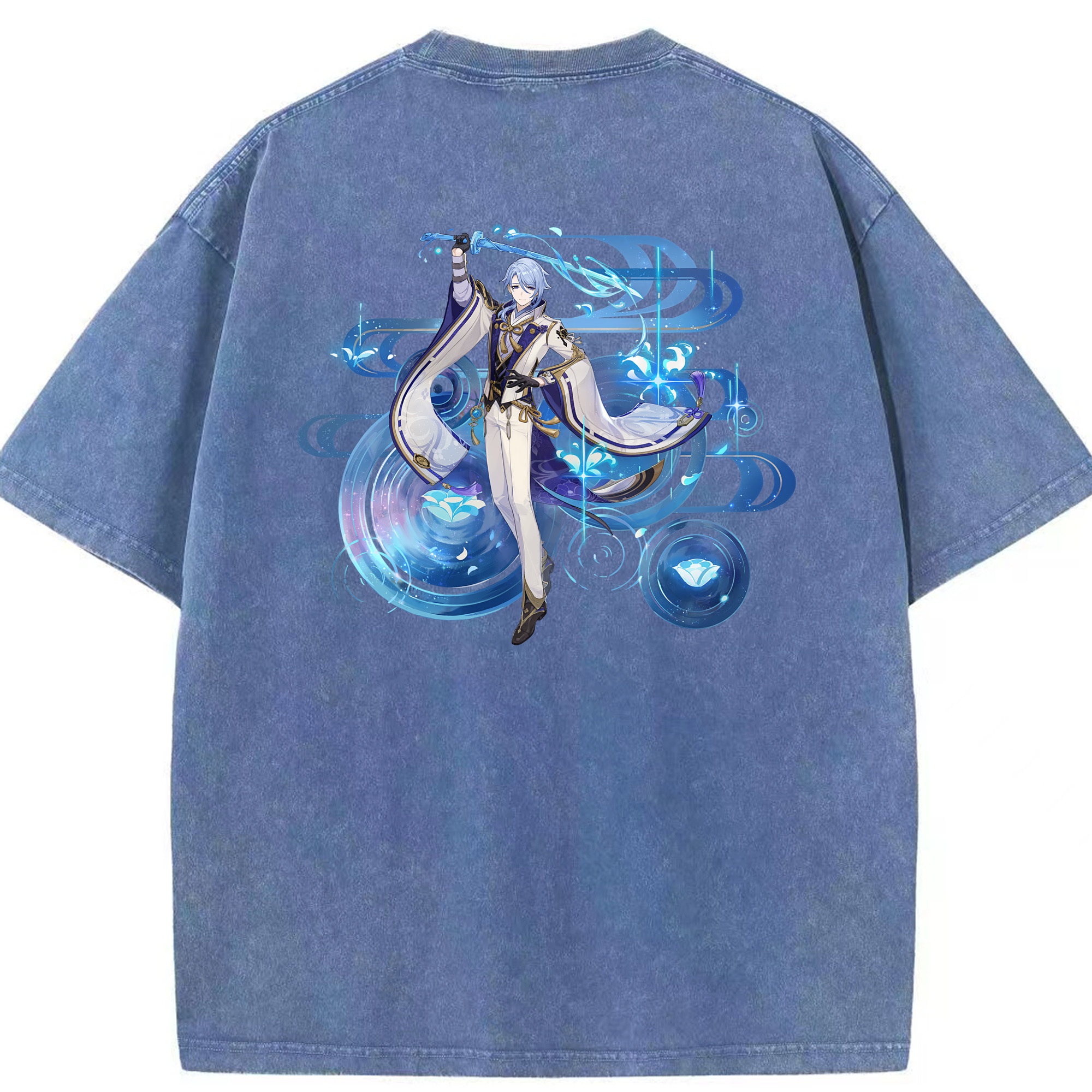 げんし神 神里綾人 かみさとあやと genshin Kamisato Ayato 綿100% ヴィンテージ風 半袖Tシャツ（背面プリント）