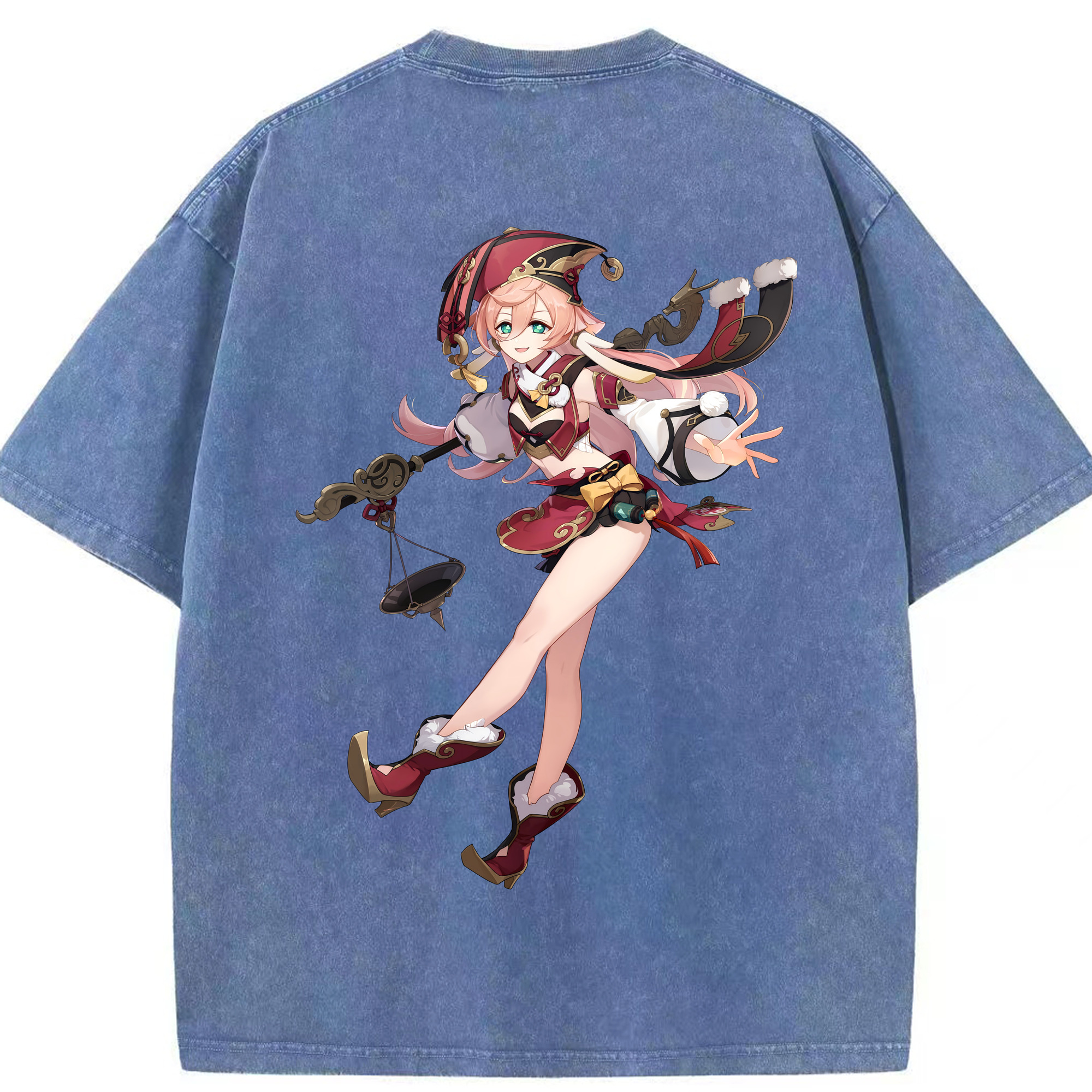 げんし神 ヤンフェイ genshin Yanfei 綿100% ヴィンテージ風 半袖Tシャツ（背面プリント）