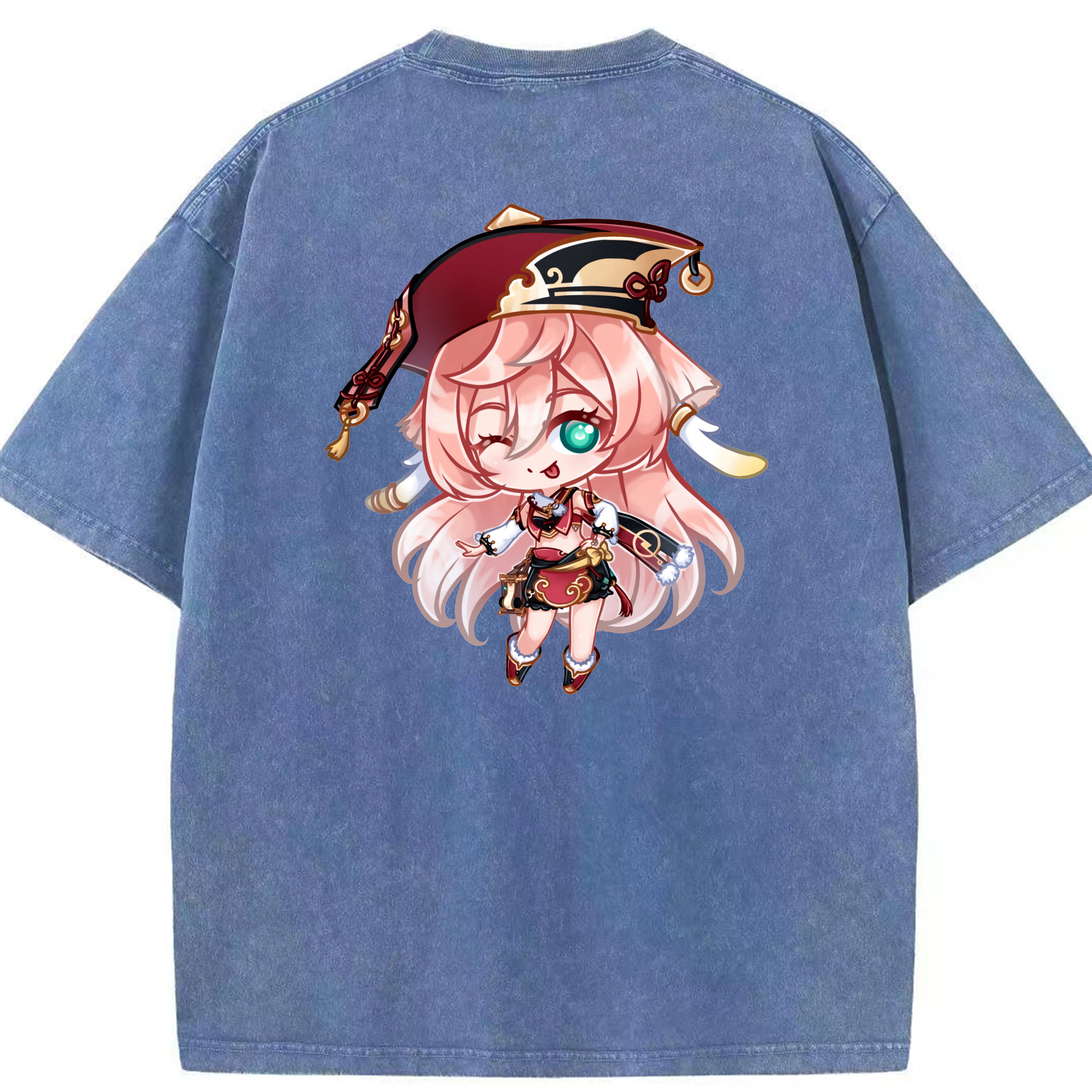 げんし神 ヤンフェイ genshin Yanfei 綿100% ヴィンテージ風 半袖Tシャツ（背面プリント）