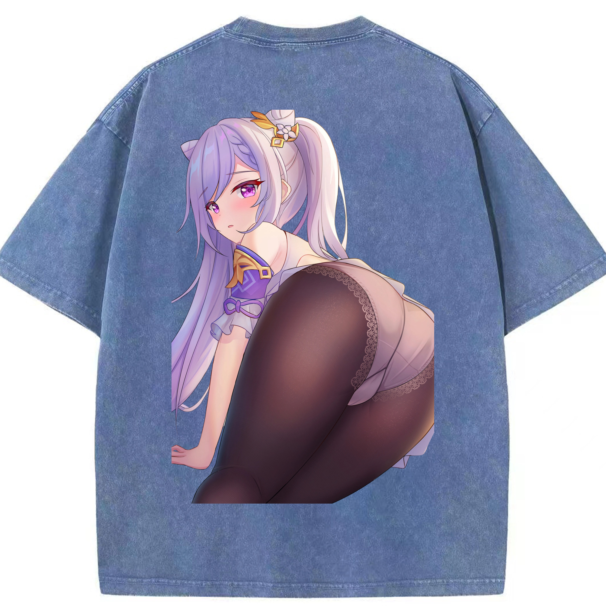 げんし神 刻晴 こくせい genshin Kokusei 綿100% ヴィンテージ風 半袖Tシャツ（背面プリント）