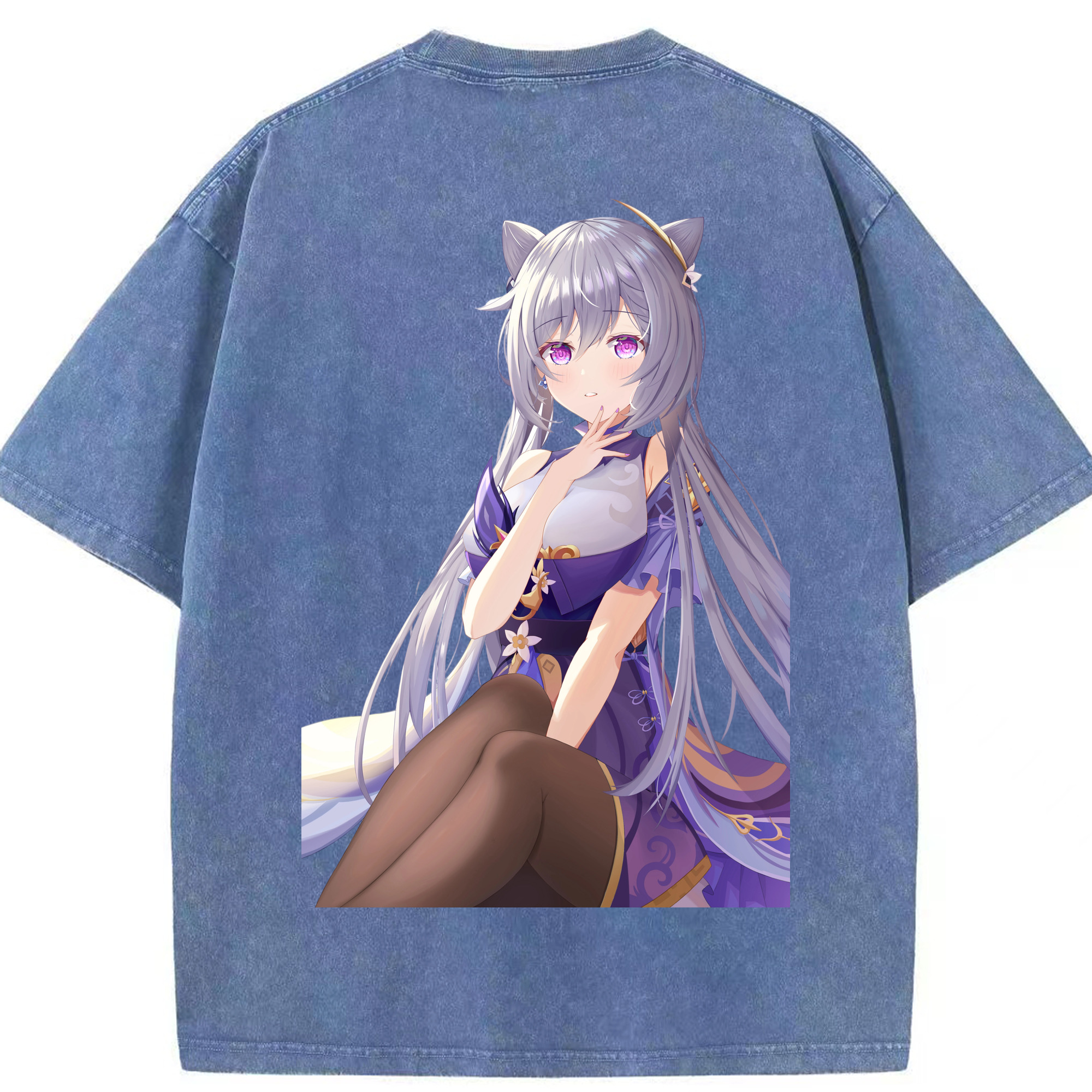 げんし神 刻晴 こくせい genshin Kokusei 綿100% ヴィンテージ風 半袖Tシャツ（背面プリント）
