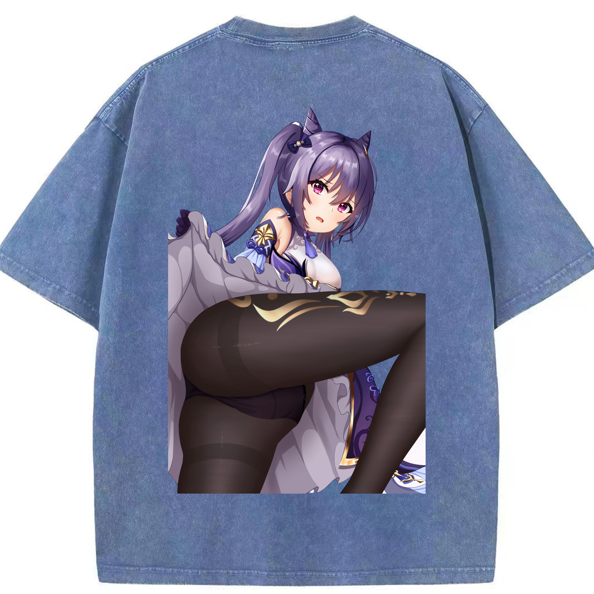 げんし神 刻晴 こくせい genshin Kokusei 綿100% ヴィンテージ風 半袖Tシャツ（背面プリント）