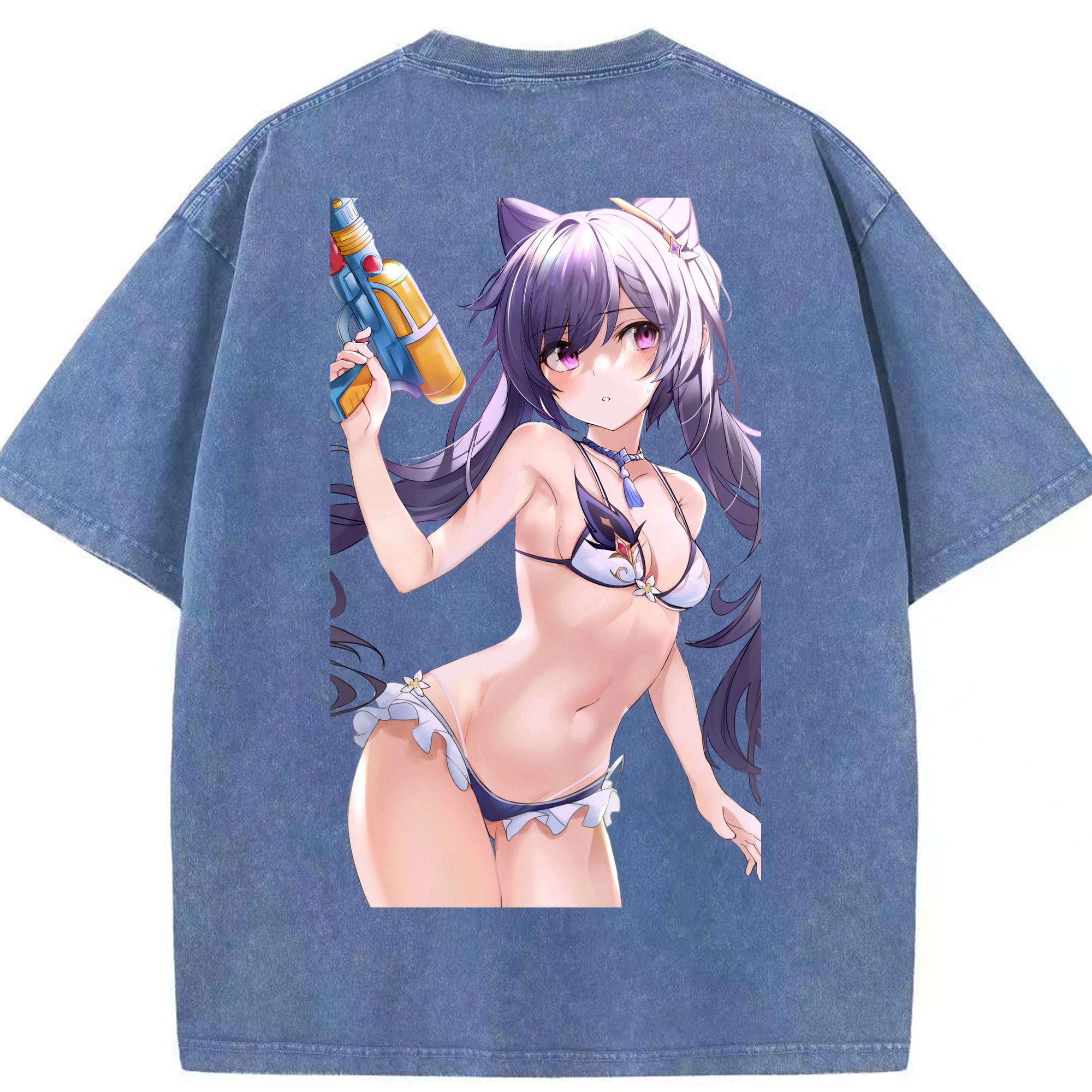 げんし神 刻晴 こくせい genshin Kokusei 綿100% ヴィンテージ風 半袖Tシャツ（背面プリント）