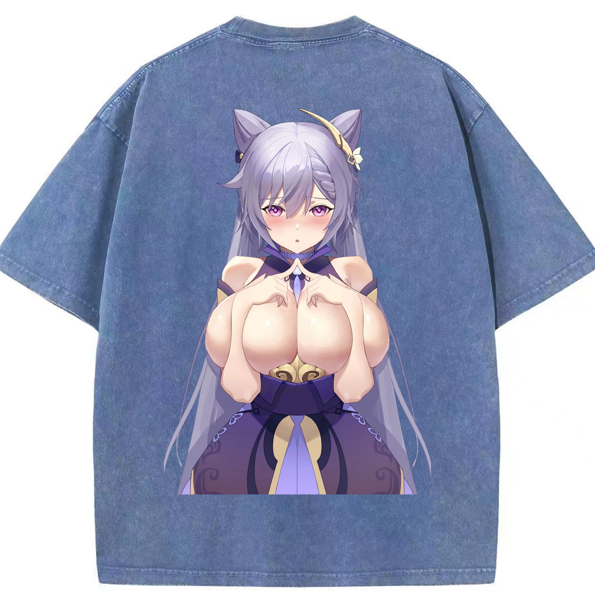 げんし神 刻晴 こくせい genshin Kokusei 綿100% ヴィンテージ風 半袖Tシャツ（背面プリント）