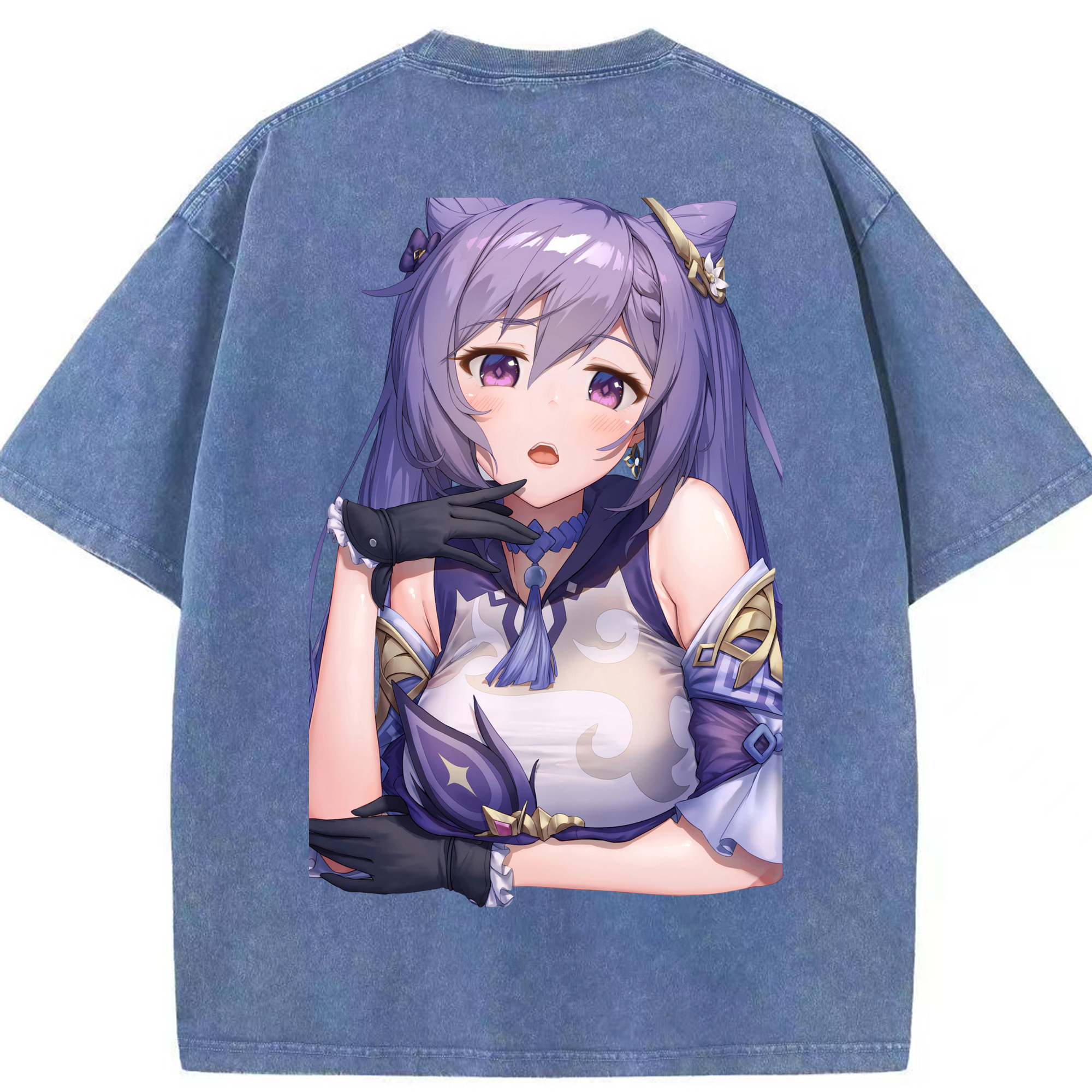 げんし神 刻晴 こくせい genshin Kokusei 綿100% ヴィンテージ風 半袖Tシャツ（背面プリント）