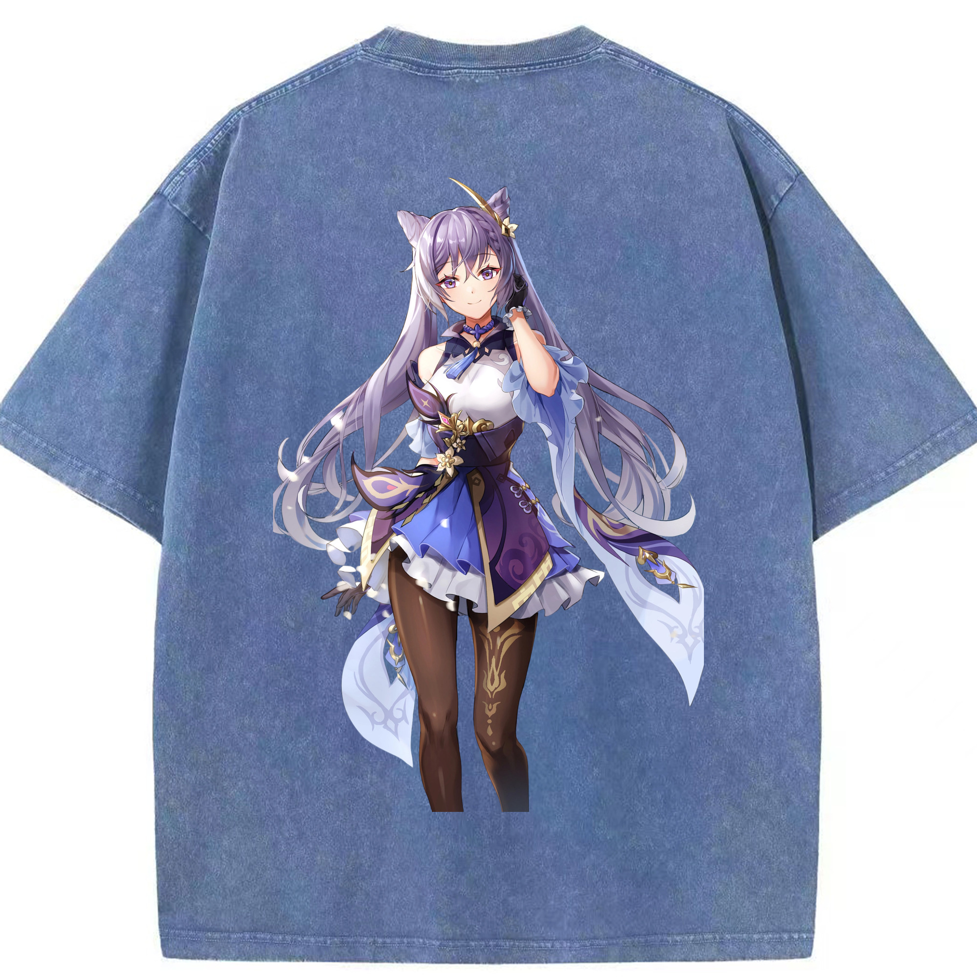 げんし神 刻晴 こくせい genshin Kokusei 綿100% ヴィンテージ風 半袖Tシャツ（背面プリント）