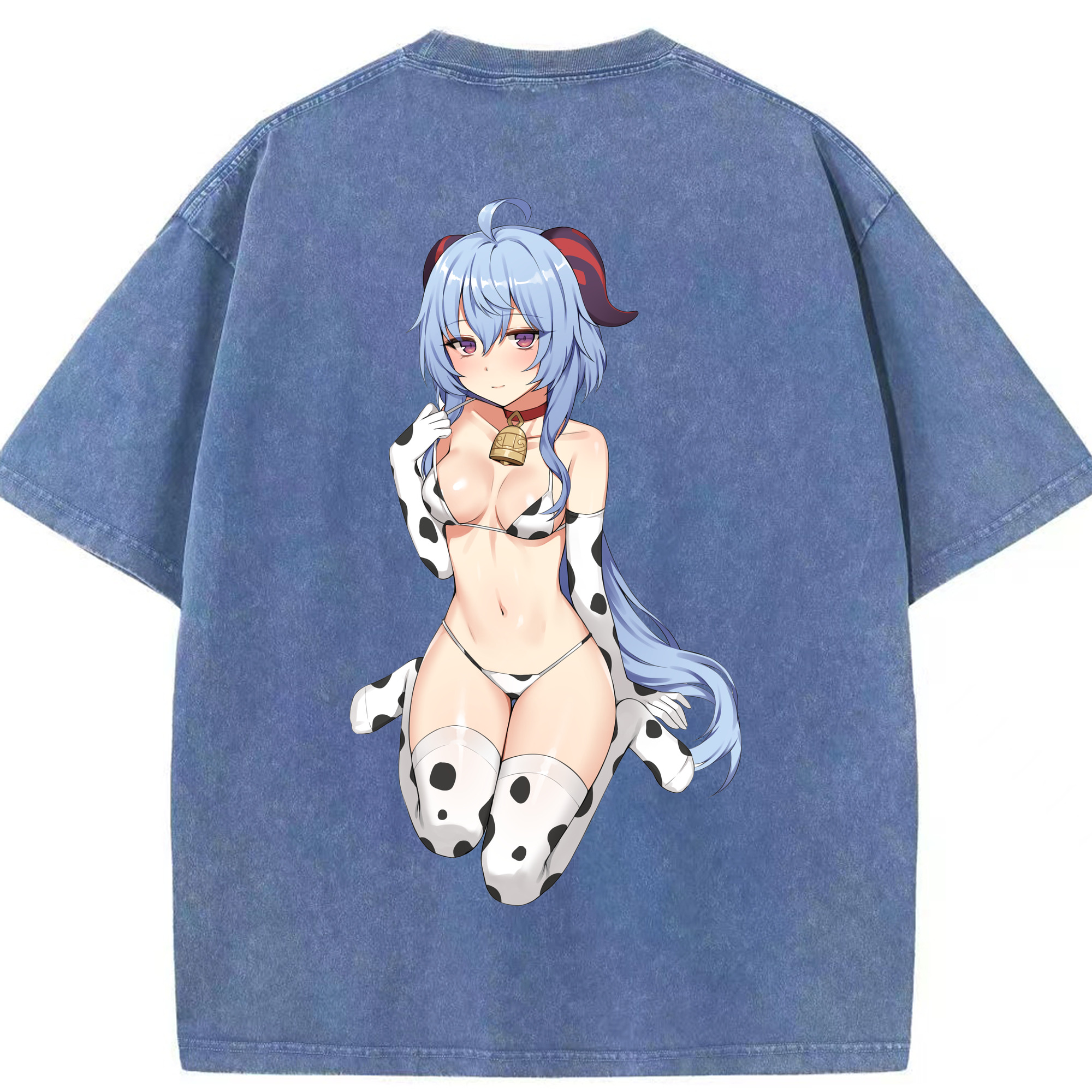 げんし神 甘雨 かんう genshin Ganyu 綿100% ヴィンテージ風 半袖Tシャツ（背面プリント）