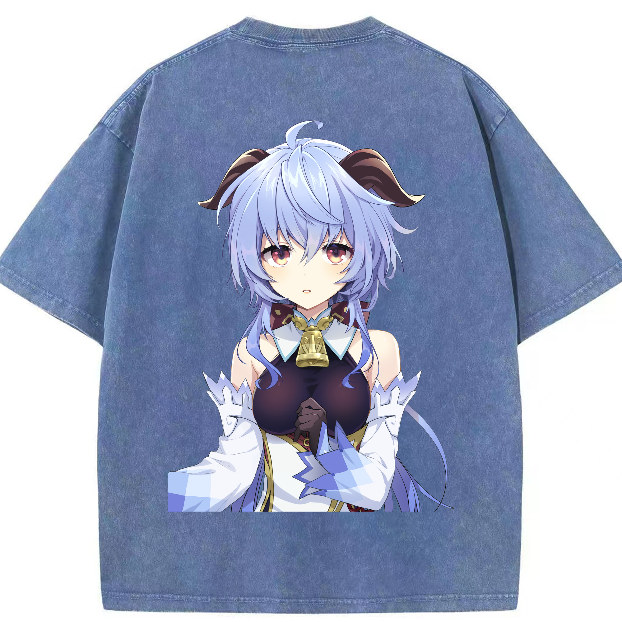 げんし神 甘雨 かんう genshin Ganyu 綿100% ヴィンテージ風 半袖Tシャツ（背面プリント）
