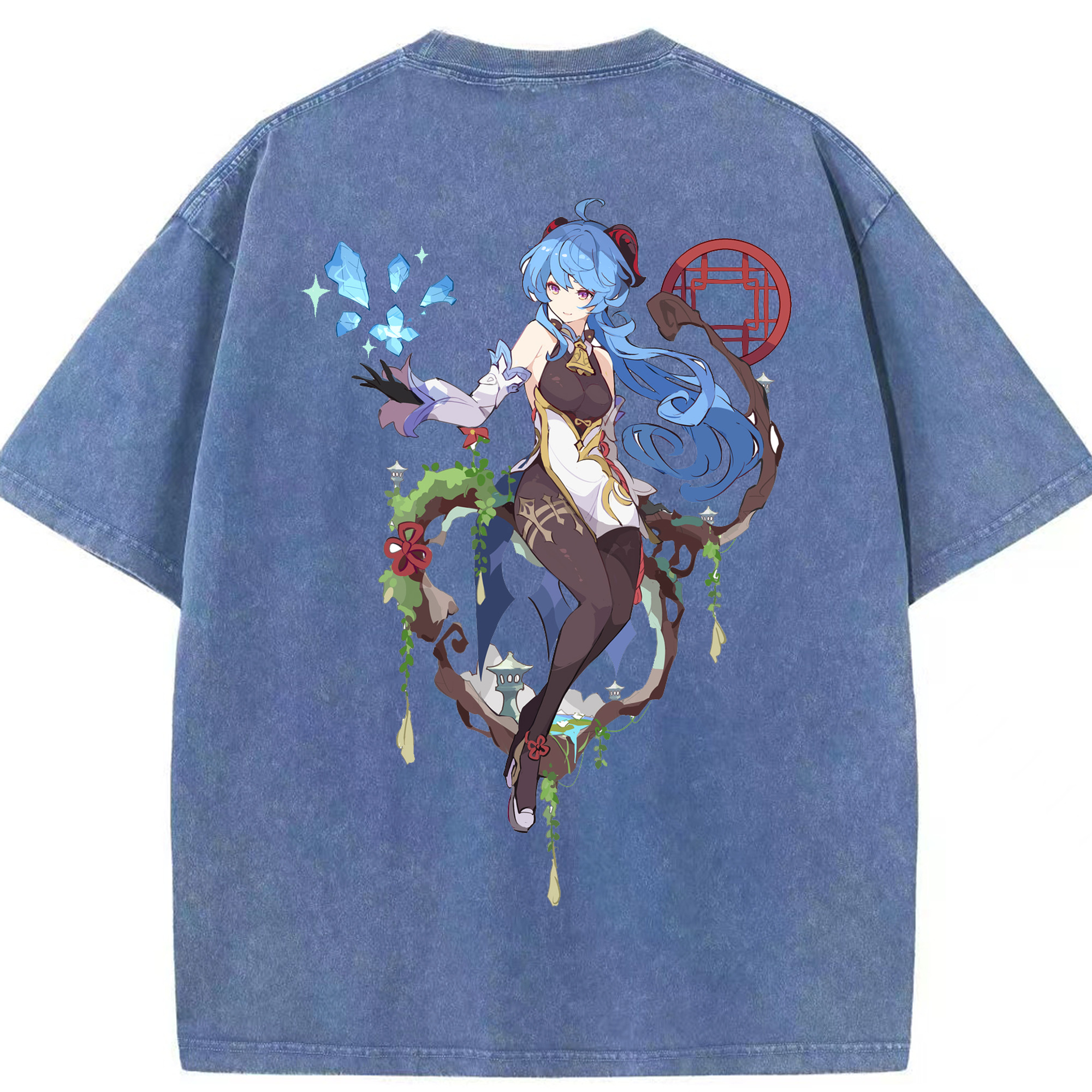げんし神 甘雨 かんう genshin Ganyu 綿100% ヴィンテージ風 半袖Tシャツ（背面プリント）