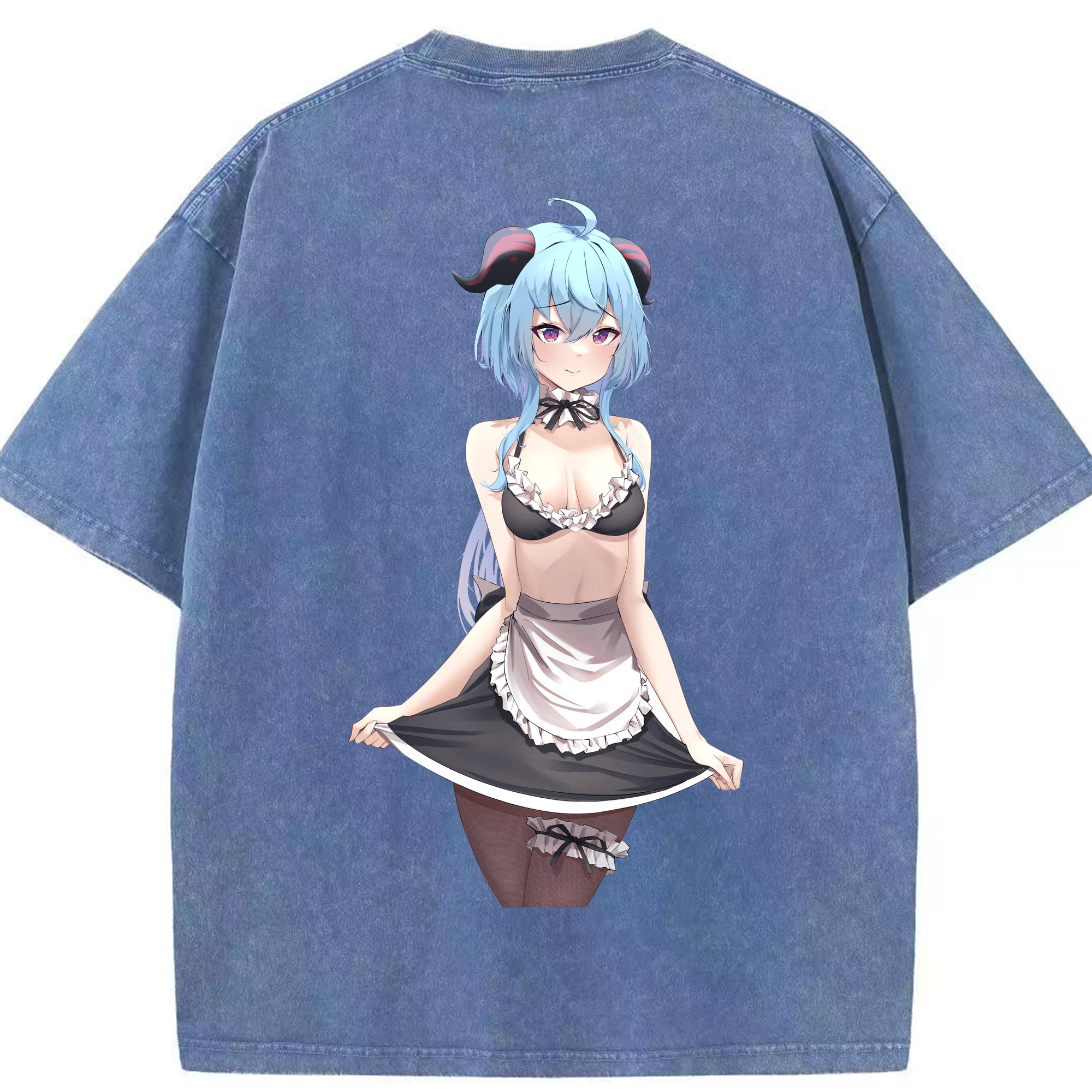 げんし神 甘雨 かんう genshin Ganyu 綿100% ヴィンテージ風 半袖Tシャツ（背面プリント）