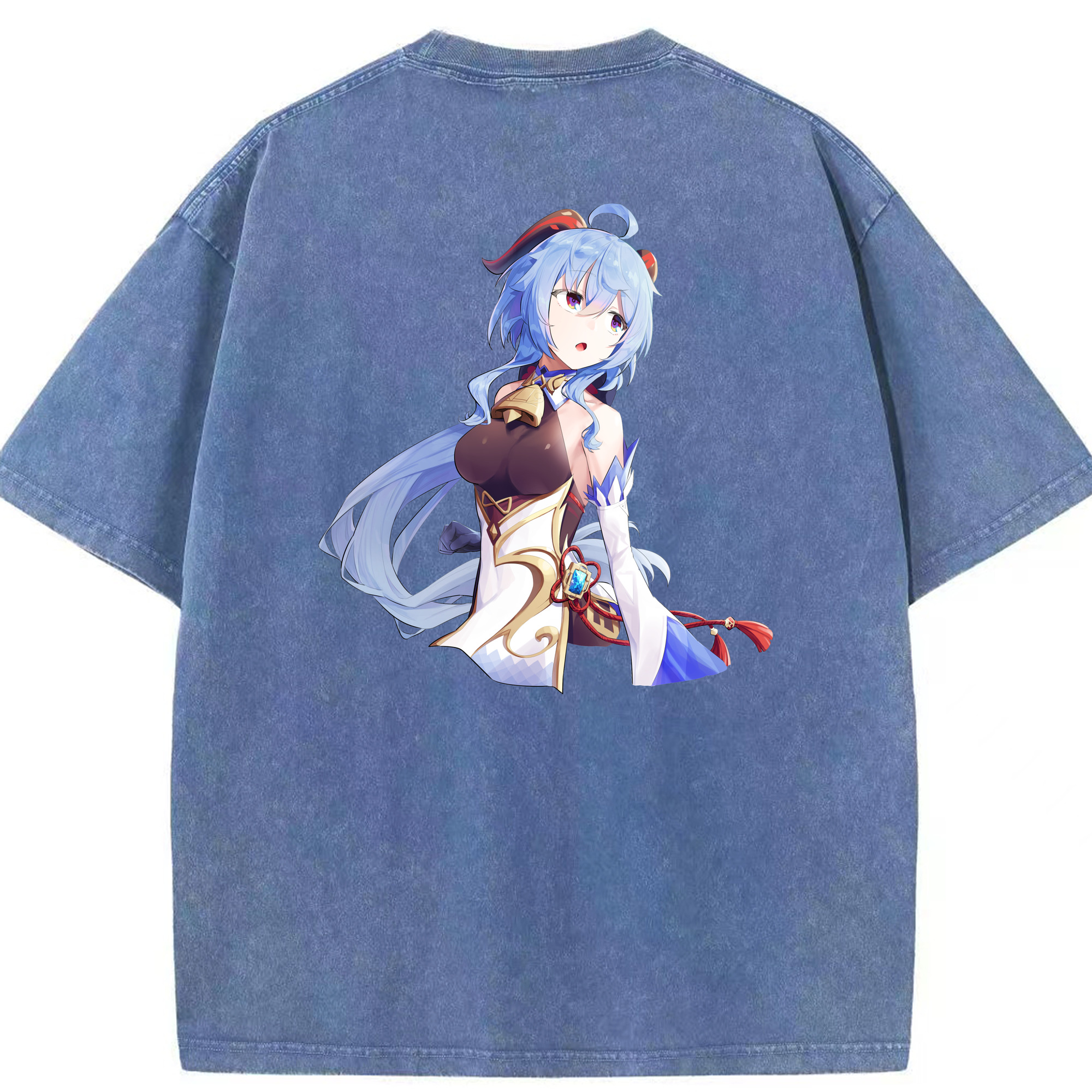 げんし神 甘雨 かんう genshin Ganyu 綿100% ヴィンテージ風 半袖Tシャツ（背面プリント）