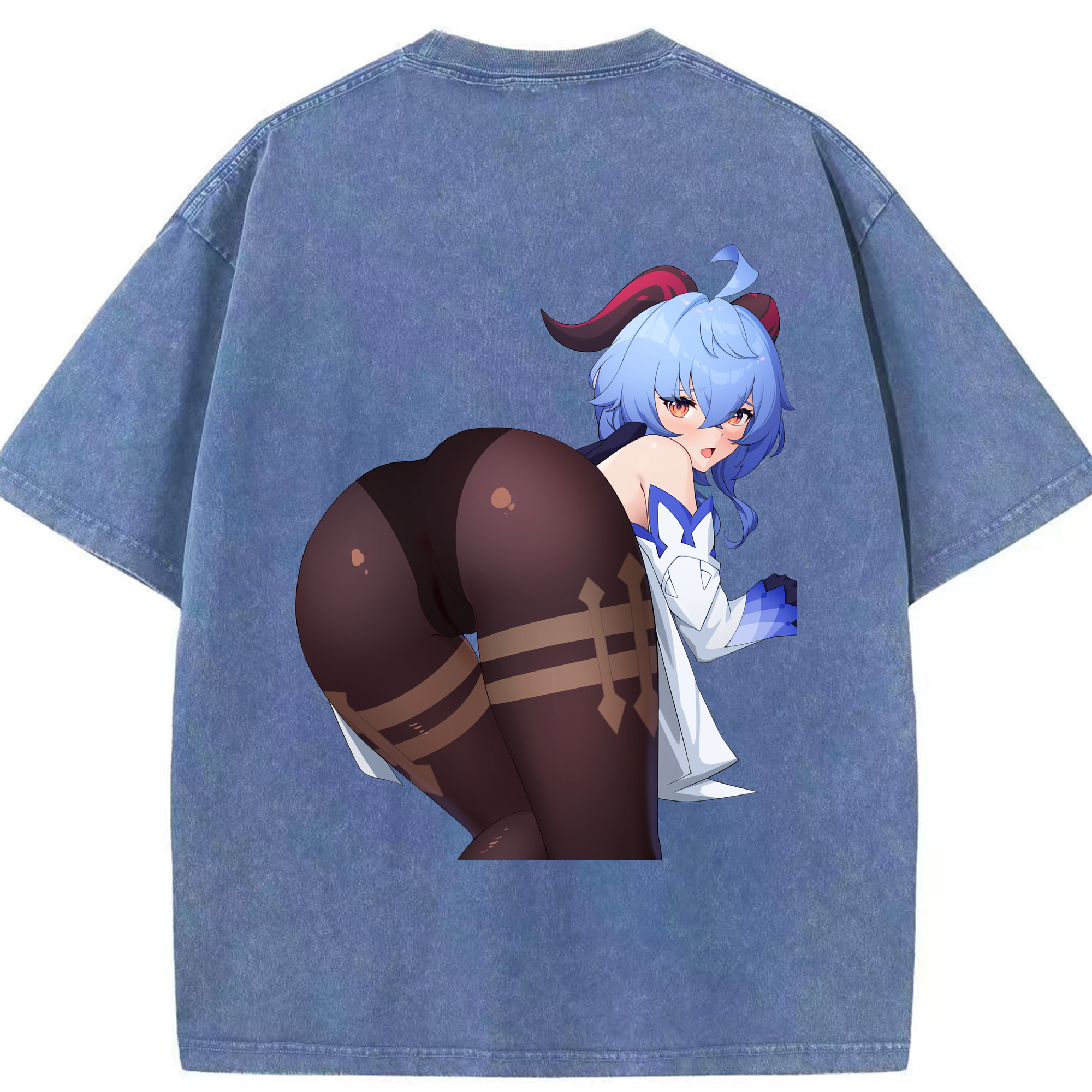 げんし神 甘雨 かんう genshin Ganyu 綿100% ヴィンテージ風 半袖Tシャツ（背面プリント）