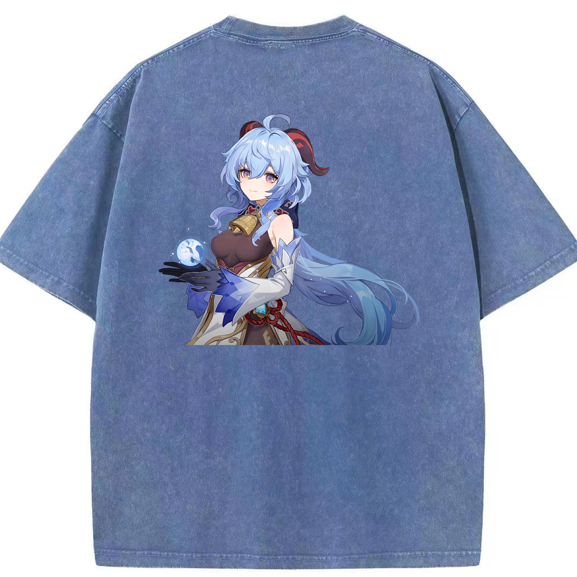 げんし神 甘雨 かんう genshin Ganyu 綿100% ヴィンテージ風 半袖Tシャツ（背面プリント）