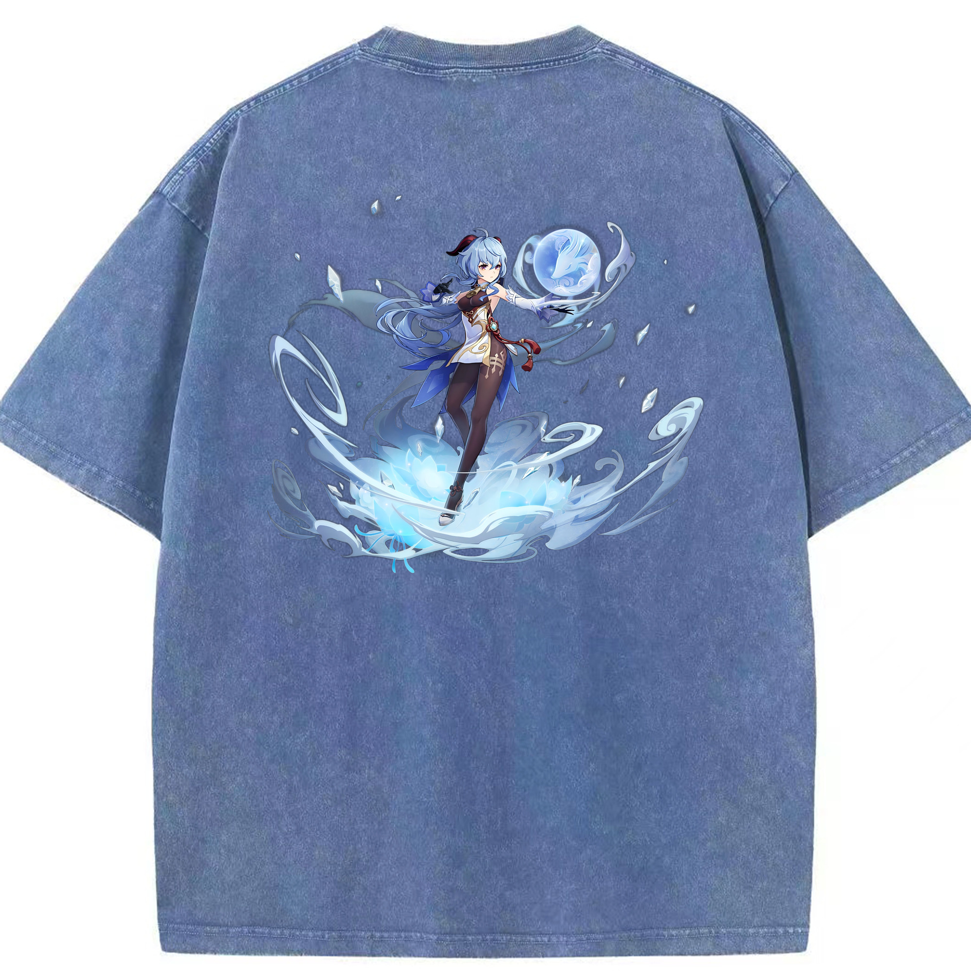げんし神 甘雨 かんう genshin Ganyu 綿100% ヴィンテージ風 半袖Tシャツ（背面プリント）