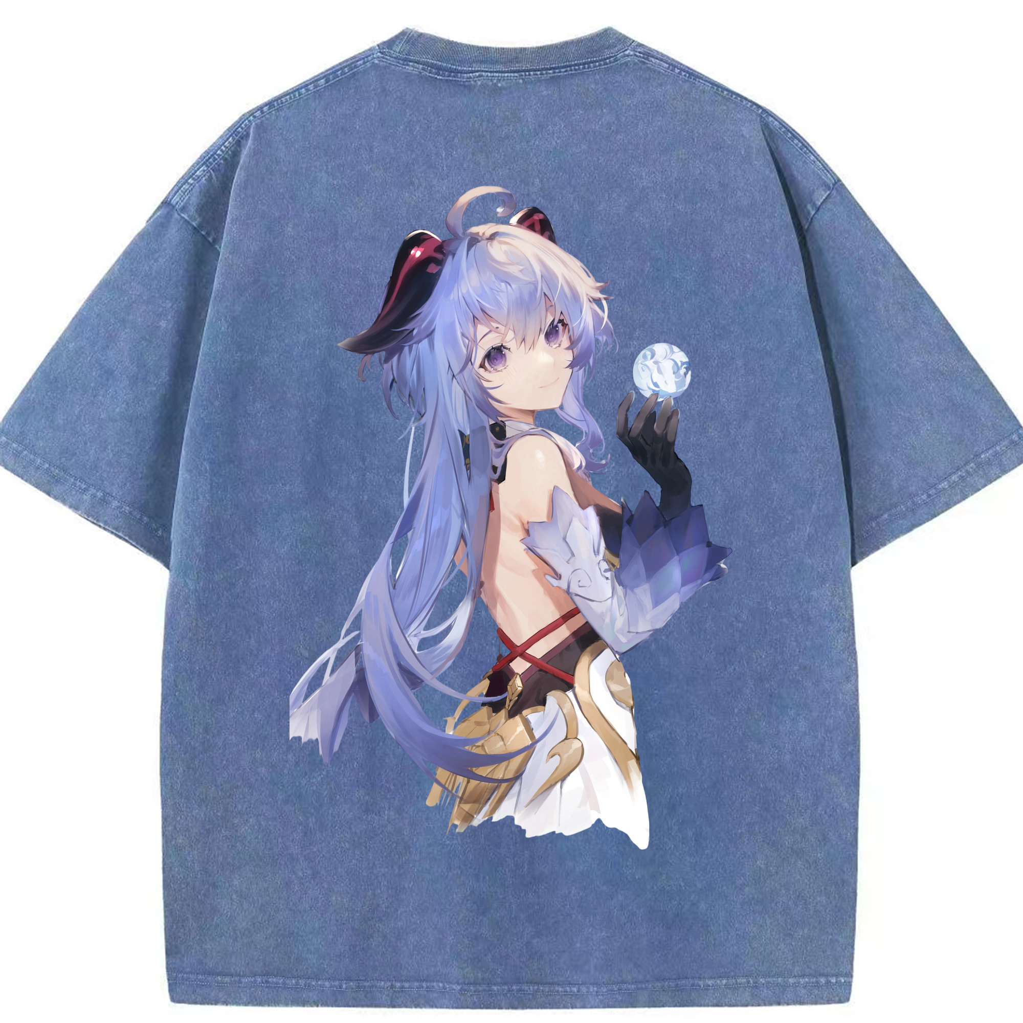 げんし神 甘雨 かんう genshin Ganyu 綿100% ヴィンテージ風 半袖Tシャツ（背面プリント）