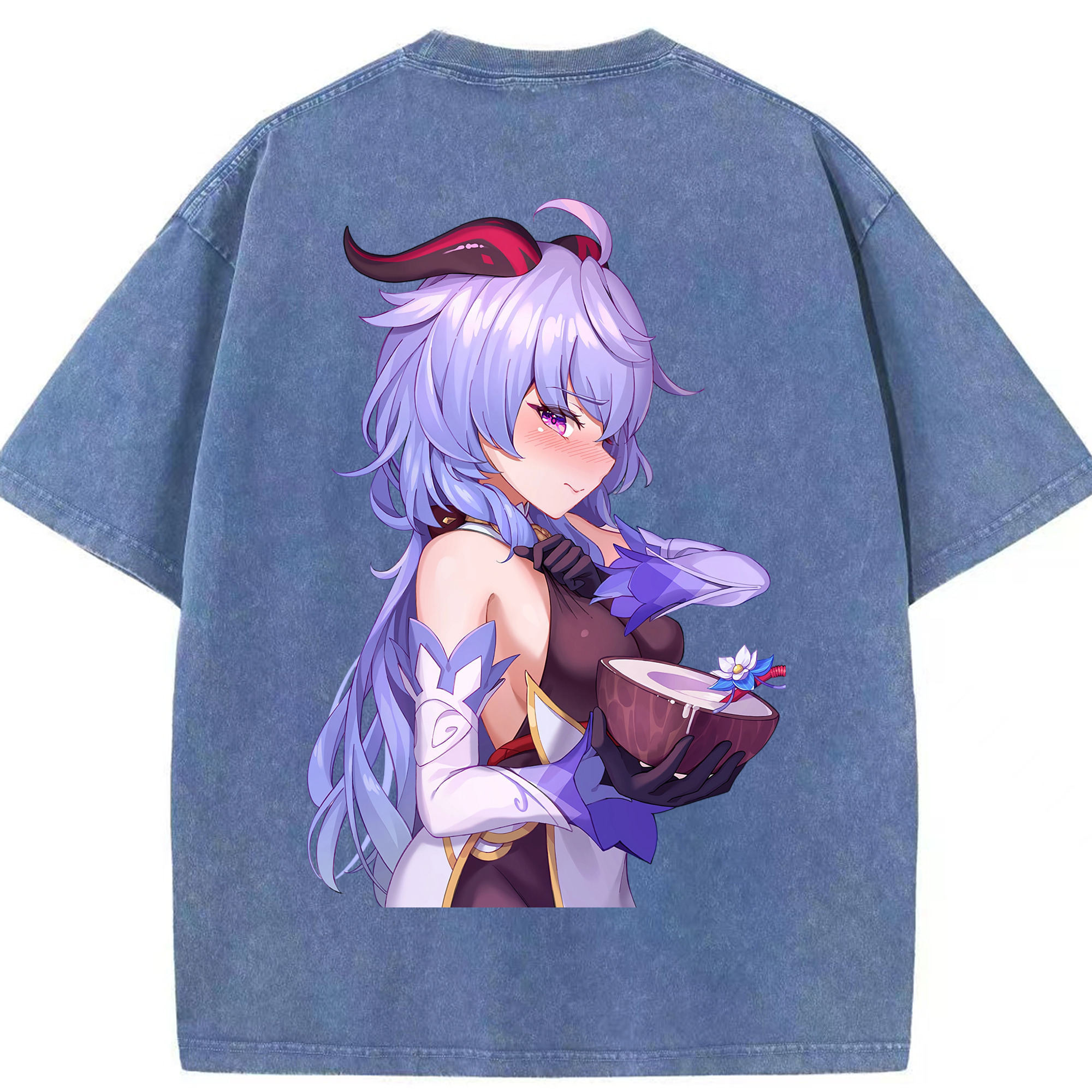 げんし神 甘雨 かんう genshin Ganyu 綿100% ヴィンテージ風 半袖Tシャツ（背面プリント）
