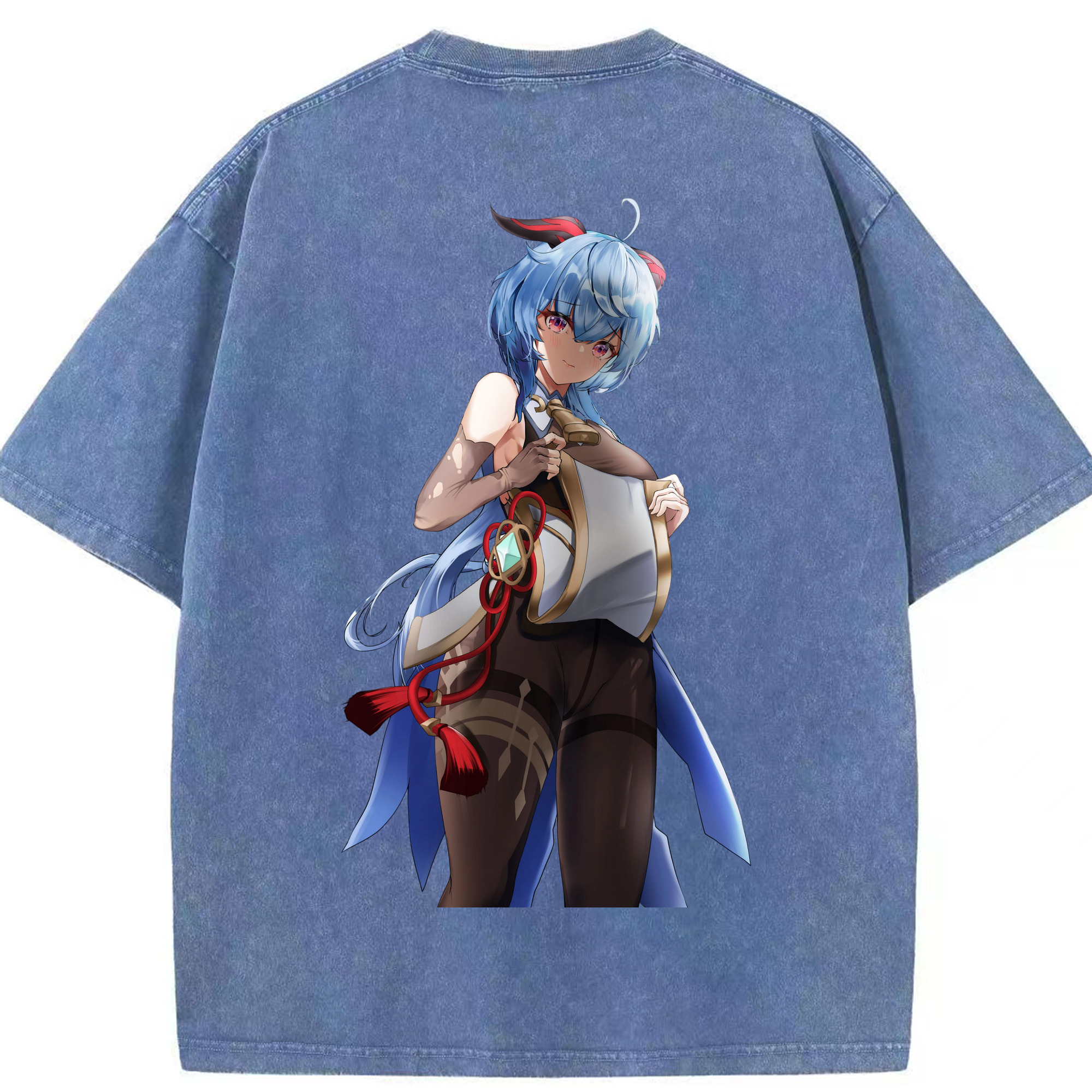 げんし神 甘雨 かんう genshin Ganyu 綿100% ヴィンテージ風 半袖Tシャツ（背面プリント）