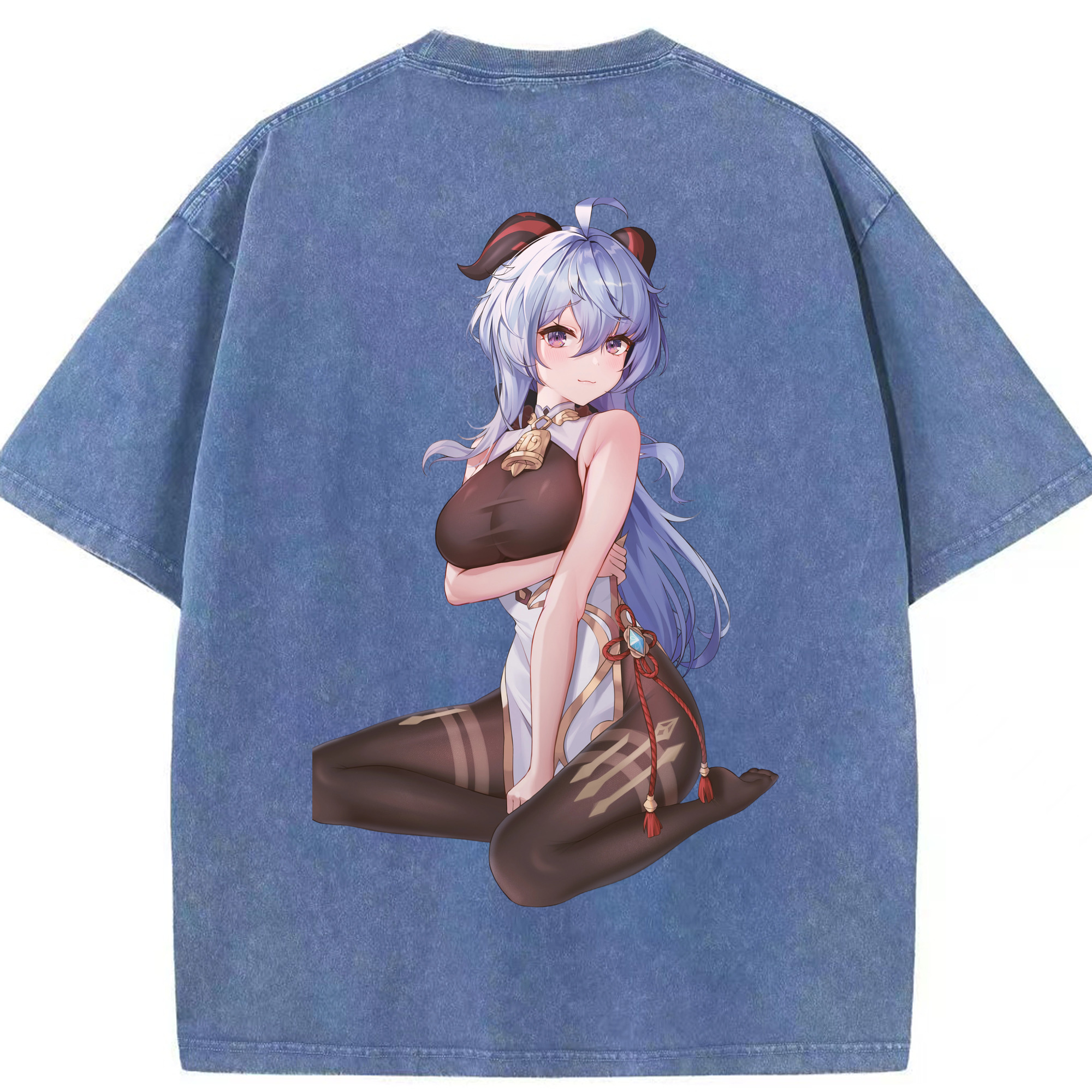 げんし神 甘雨 かんう genshin Ganyu 綿100% ヴィンテージ風 半袖Tシャツ（背面プリント）